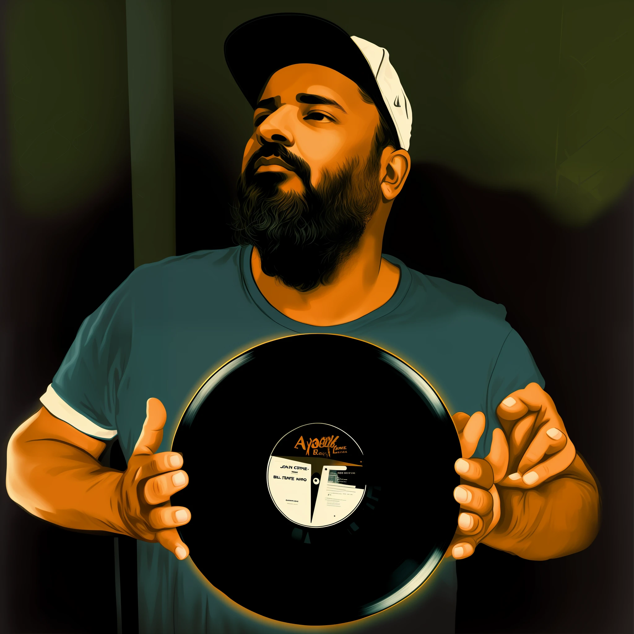 a man holding a black record in front of a window, holding a vinyl record, holding a record, jony ives, hoyte van hoytema, andrea rock, by Alexander Fedosav, color illustration