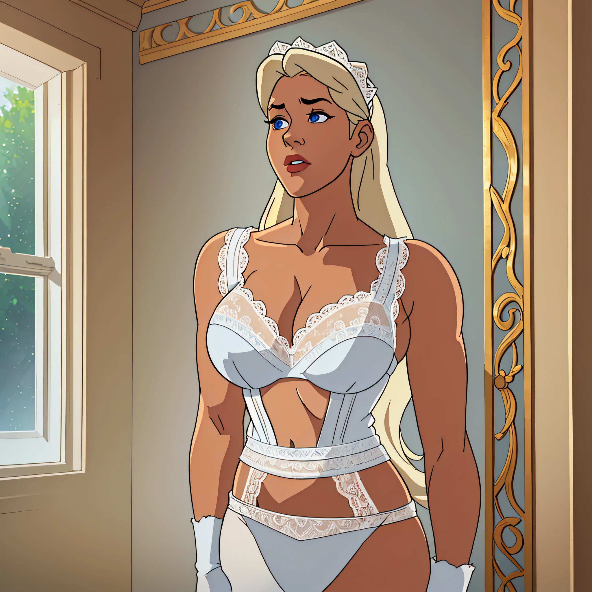 {{{{{Stock Photo}}}}}, {{{{{royalty free images}}}}}, {{{{{public domain image}}}}}, stock image, american white woman, trending on {{{{{shutterstock}}}}}, {{{{{public domain}}}}}, best quality, {{masterpiece}}, {{best quality}}, {{{Trad Wife})}}, {{{photorealistic}}}, cinematic lighting, {{{realistic face}}}, {{{realistic eyes}}}, {realistic iris}, looking at viewer, {{realistic hair}}, large breasts, narrow waist, {{{blonde hair}}}, ((blue eyes)), 8k resolution concept art, dynamic lighting, hyperdetailed, intricately detailed, {{{{{full body}}}}}, triadic colors, volumetric lighting, Professional photography, bokeh, natural lighting, canon lens, shot on dslr 64 megapixels, sharp focus, {Elegant, Beautiful}, Breathtaking, Amazing, Tight, Narrow Waist, traditional wife, Alt-Right Ideal, lightly toned, Aryan White Woman, (((white babydoll))), see-thru, (((white lace panties))), (((white lace stockings))), Housewife, Traditional Gender Roles, Homemaker, Femininity, {Masterpiece}, {{{Background: Living Room}}}, titilation, solo, fair skin, eurocentric beauty ideals, white beauty ideal, (((((solo))))), (((alone))), (((((accurate anatomy))))), (((masterpiece))), (((((full body))))), ((Perfect Body)), ((dutch angle)), 40 years old