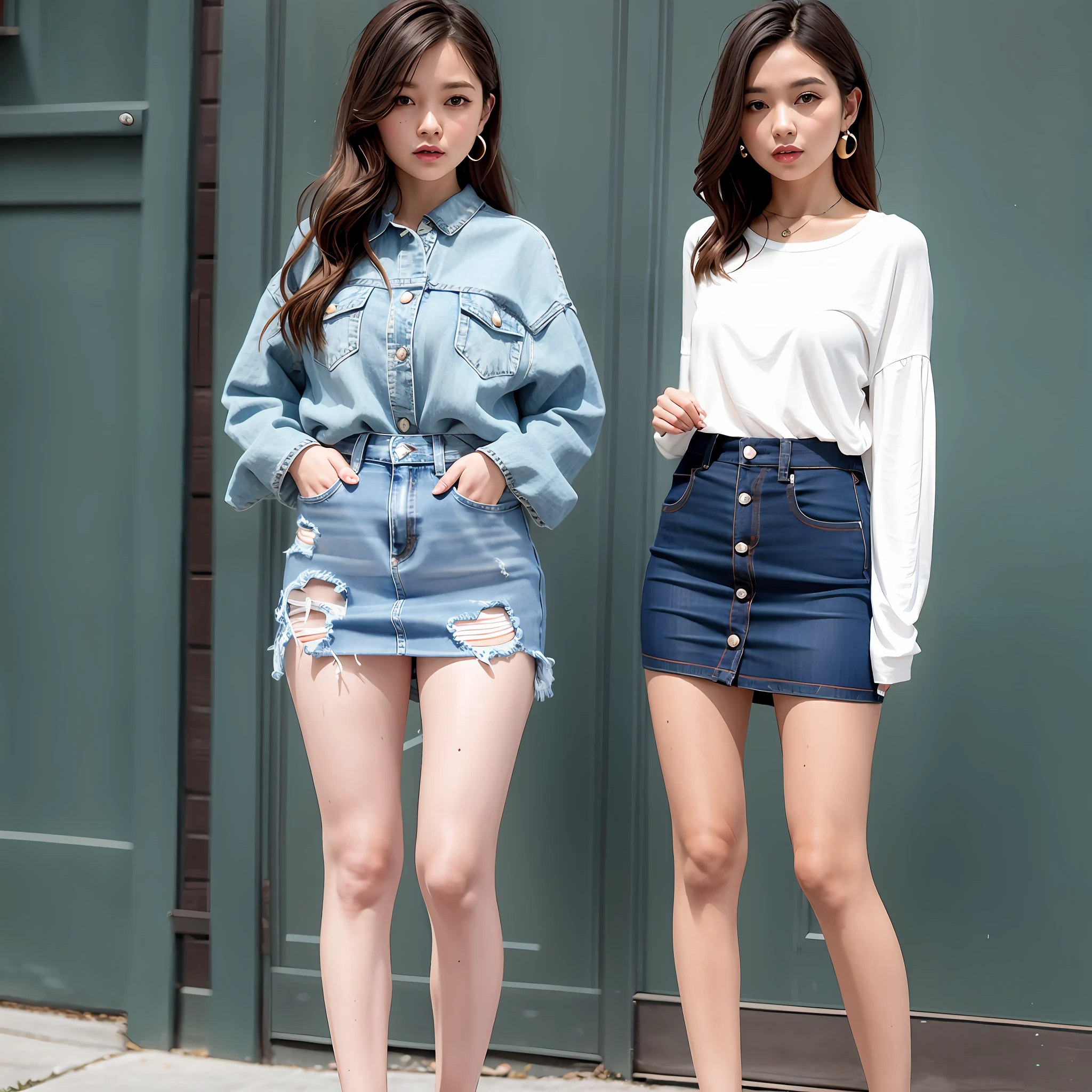 Mini Skirt Front Button Skirt Denim Pleated Skirt