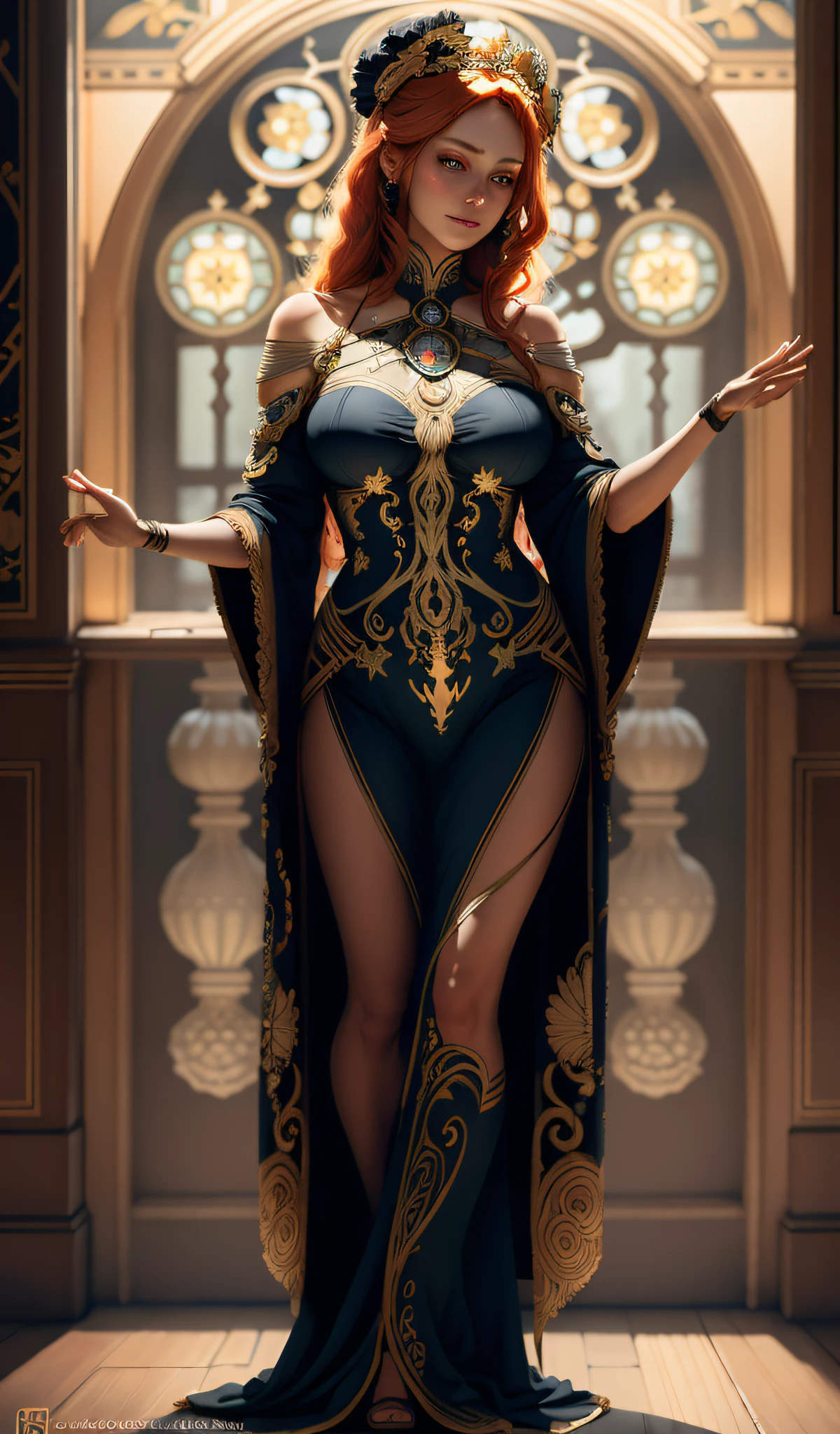 Clara Crawford, photorealistic beautiful woman, light hair, full body, cover, hyperdetailed painting, luminism, Bar lighting, complex, 4k resolution concept art portrait by Greg Rutkowski, Artgerm, WLOP, Alphonse Mucha, little fusion pojatti realistic steampunk, fractal isometrics details bioluminescens : a stunning realistic photograph 30 years , redhead, italian goddness beautiful awesome with big white flowers tiara of wet bone structure, 3d render, octane render, intricately detailed, titanium decorative headdress, cinematic, trending on artstation | Isometric | Centered hipereallistic cover photo awesome full color, hand drawn, dark, gritty, realistic mucha, klimt, erte .12k, intricate. hit definition , cinematic,Rough sketch, mix of bold dark lines and loose lines, bold lines, on paper , full body with velvet dress, humanoid, Full body.