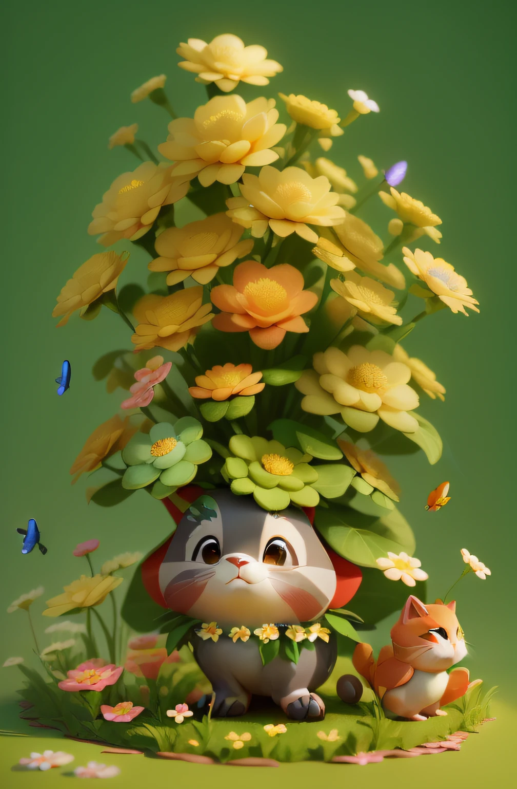 there is a small animal sitting under a tree with flowers, cute 3 d render, 3 d render stylized, stylized 3d render, adorable digital painting, stylized as a 3d render, the flower tower, stylized 3 d, cute detailed digital art, cute! c4d, atey ghailan 8 k, trending on polycount