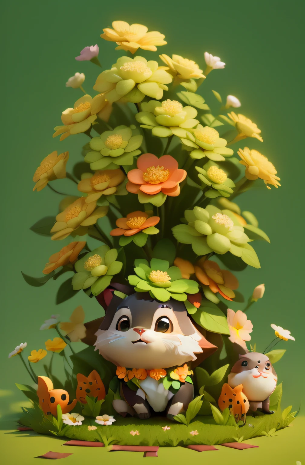there is a small animal sitting under a tree with flowers, cute 3 d render, 3 d render stylized, stylized 3d render, adorable digital painting, stylized as a 3d render, the flower tower, stylized 3 d, cute detailed digital art, cute! c4d, atey ghailan 8 k, trending on polycount