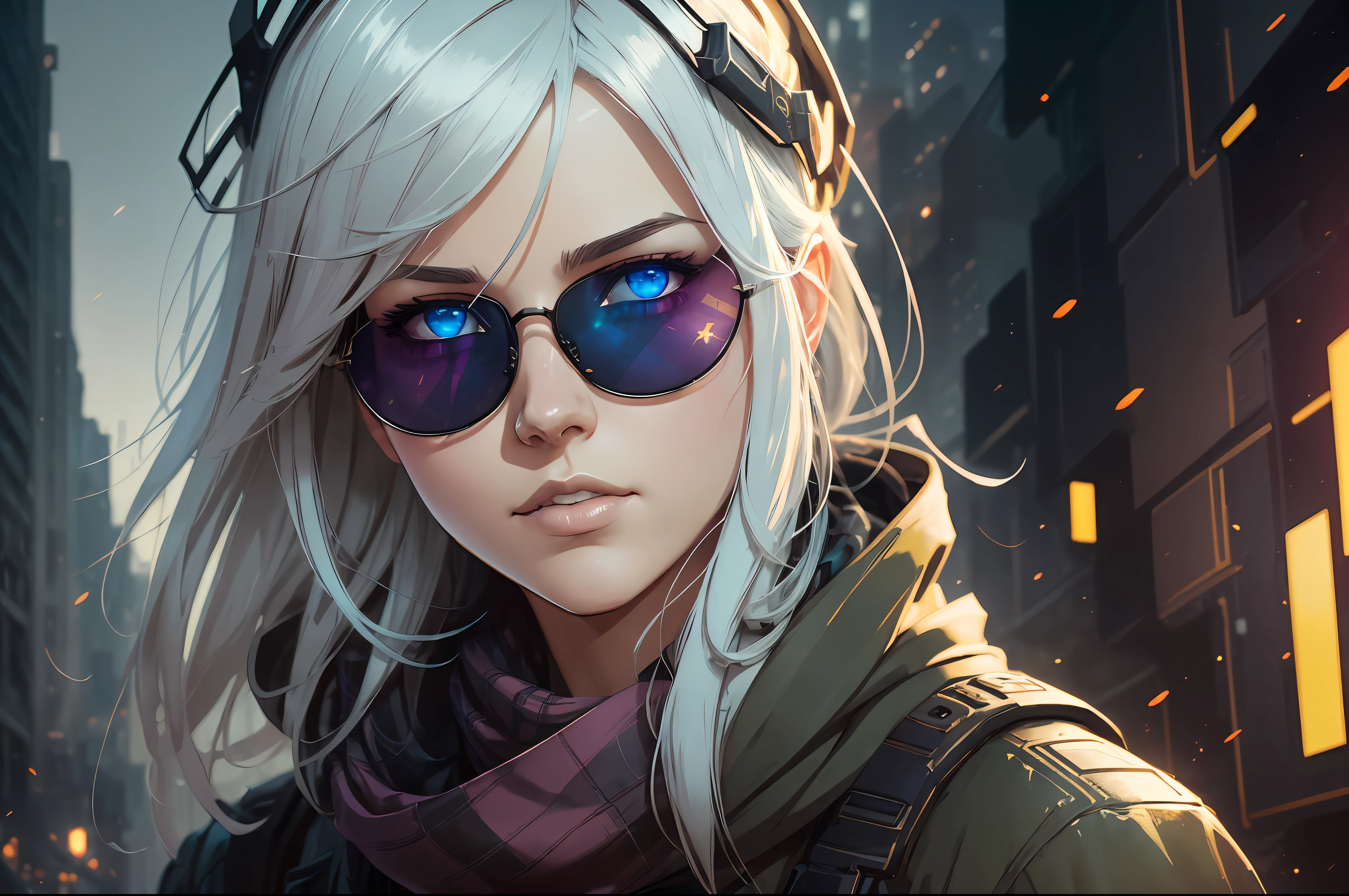 (dark shot:1.1), epic realistic, portrait of halo, sunglasses, blue eyes, tartan scarf, white hair by atey ghailan, by greg rutkowski, by greg tocchini, by james gilleard, by joe fenton, by kaethe butcher, gradient yellow, black, brown and magenta color scheme, grunge aesthetic!!! graffiti tag wall background, art by greg rutkowski and artgerm, soft cinematic light, adobe lightroom, photolab, hdr, intricate, highly detailed, (depth of field:1.4), faded, (neutral colors:1.2), (hdr:1.4), (muted colors:1.2), hyperdetailed, (artstation:1.4), cinematic, warm lights, dramatic light, (intricate details:1.1), complex background, (rutkowski:0.66), (teal and orange:0.4) --auto --s2