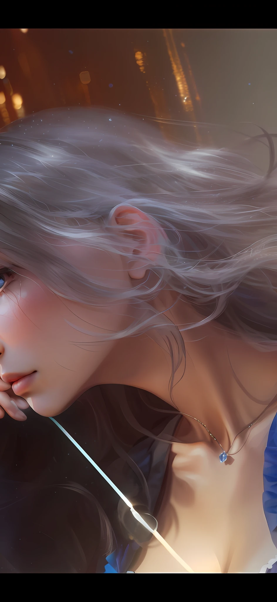 best quality, masterpiece, high resolution, 1girl,porcelain dress,hair ornament,necklace,jewelry,beautiful face,on top of body,tyndall effect,photorealistic,dark studio,rim lighting,two tone lighting,(highly detailed skin:1.2),8k uhd, Dslr, soft lighting, high quality, volumetric lighting, sincere, photography, high resolution, 4k, 8k, Bokeh, realistic,