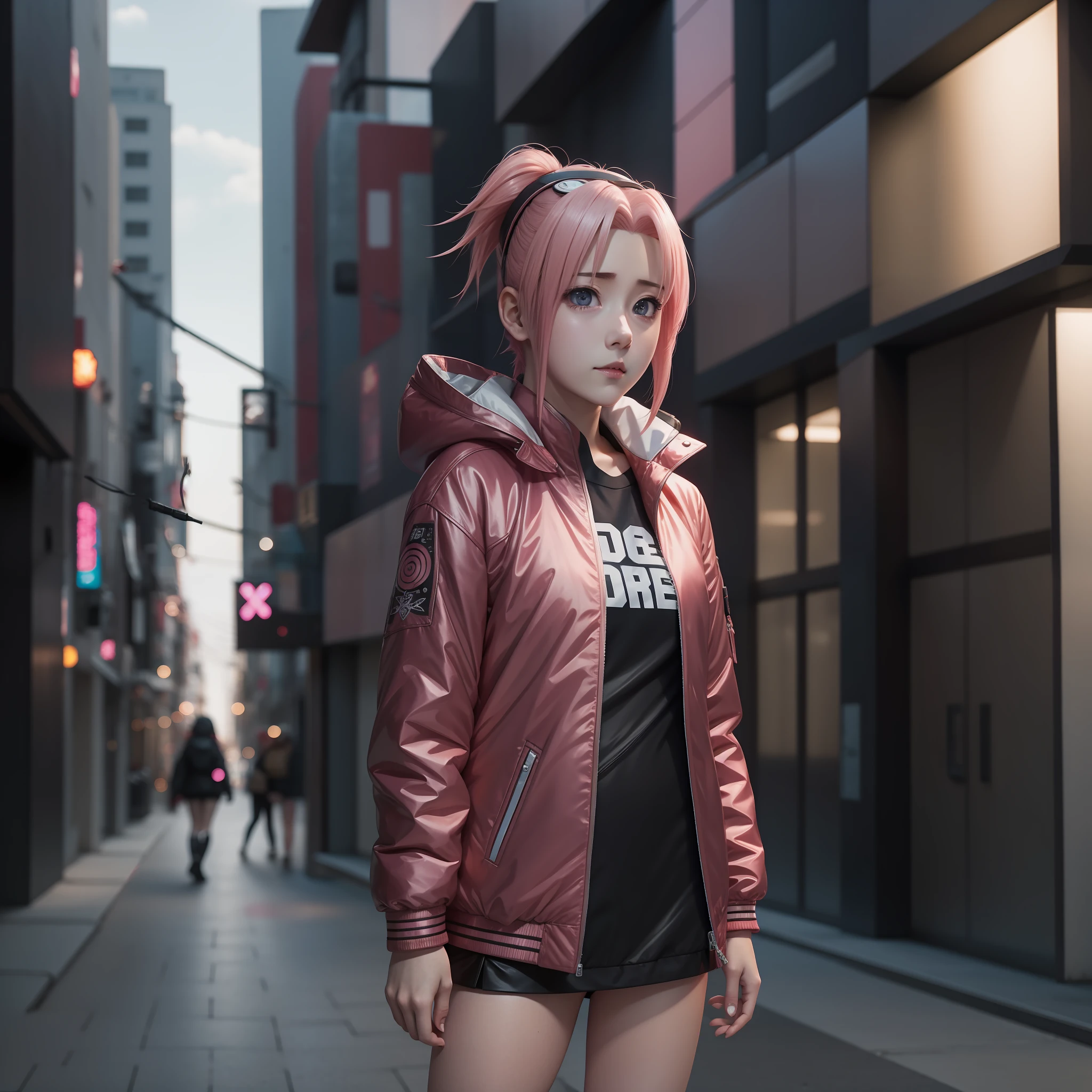 haruno sakura and hinata, tumblr, jacket, visual street, anime girl, kawaii, 8k, very detailed, cyberpunk