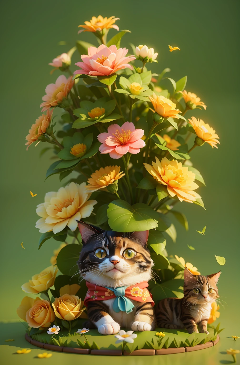 there is a cat sitting under a tree with flowers and cats, adorable digital painting, cute 3 d render, cute detailed digital art, 🌺 cgsociety, stylized 3d render, 3 d render stylized, atey ghailan 8 k, cute digital art, by Yang J, super detailed render, the flower tower, stylized as a 3d render