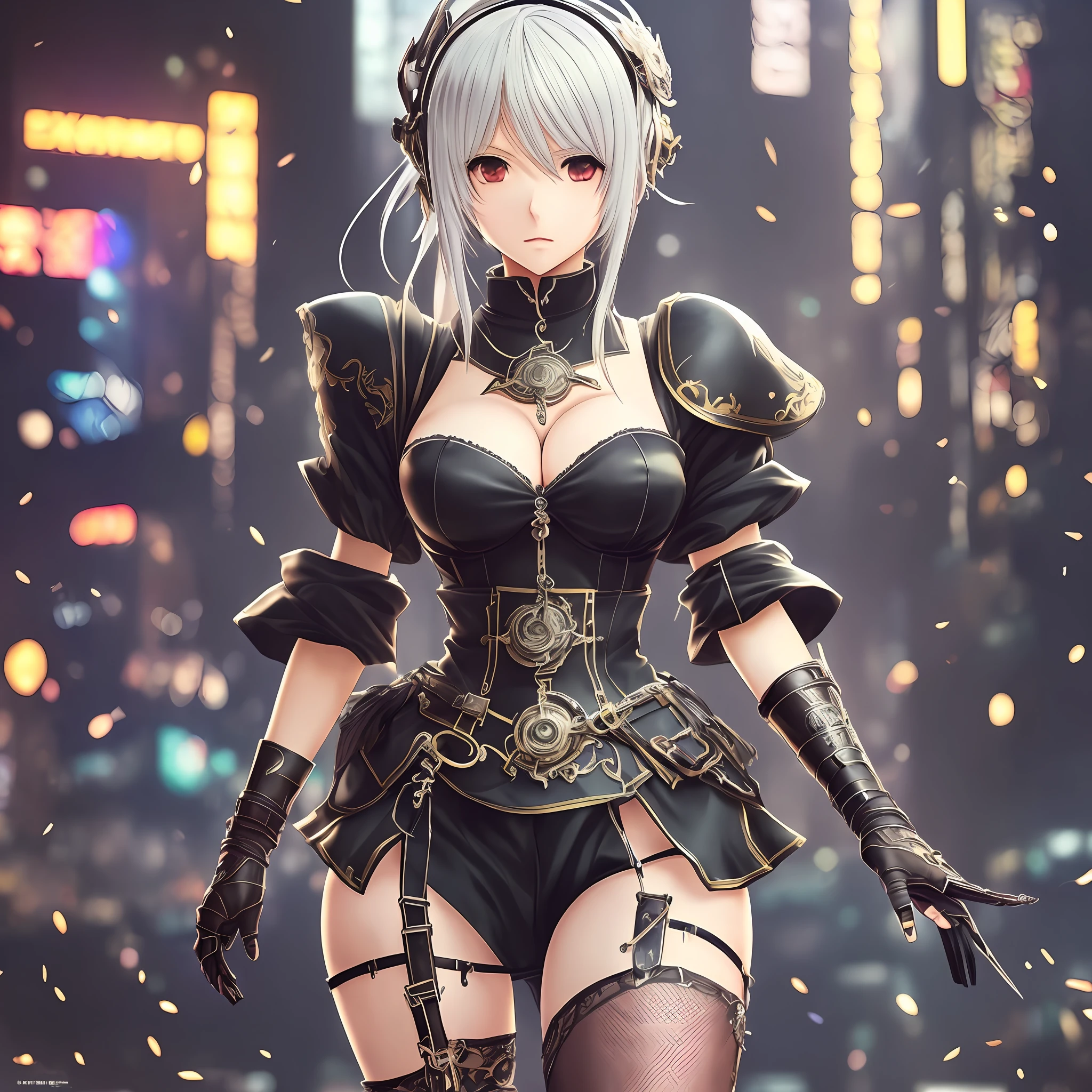 (exceptional,best aesthetic,new,newest,best quality,masterpiece,extremely detailed,anime:1.2),(exceptional,best aesthetic,new,newest,best quality,masterpiece,extremely detailed,portrait anime:1.2),2b,nier automata,looking at viewer,cyberpunk outfit,exposed midriff,wide hips,big thighs,slim waist,skirt,cleavage,` --auto --s2
