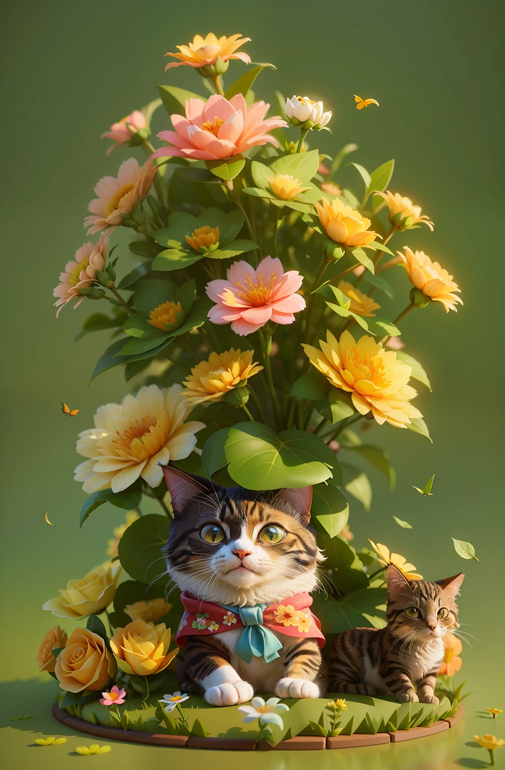 there is a cat sitting under a tree with flowers and cats, adorable digital painting, cute 3 d render, cute detailed digital art, 🌺 cgsociety, stylized 3d render, 3 d render stylized, atey ghailan 8 k, cute digital art, by Yang J, super detailed render, the flower tower, stylized as a 3d render