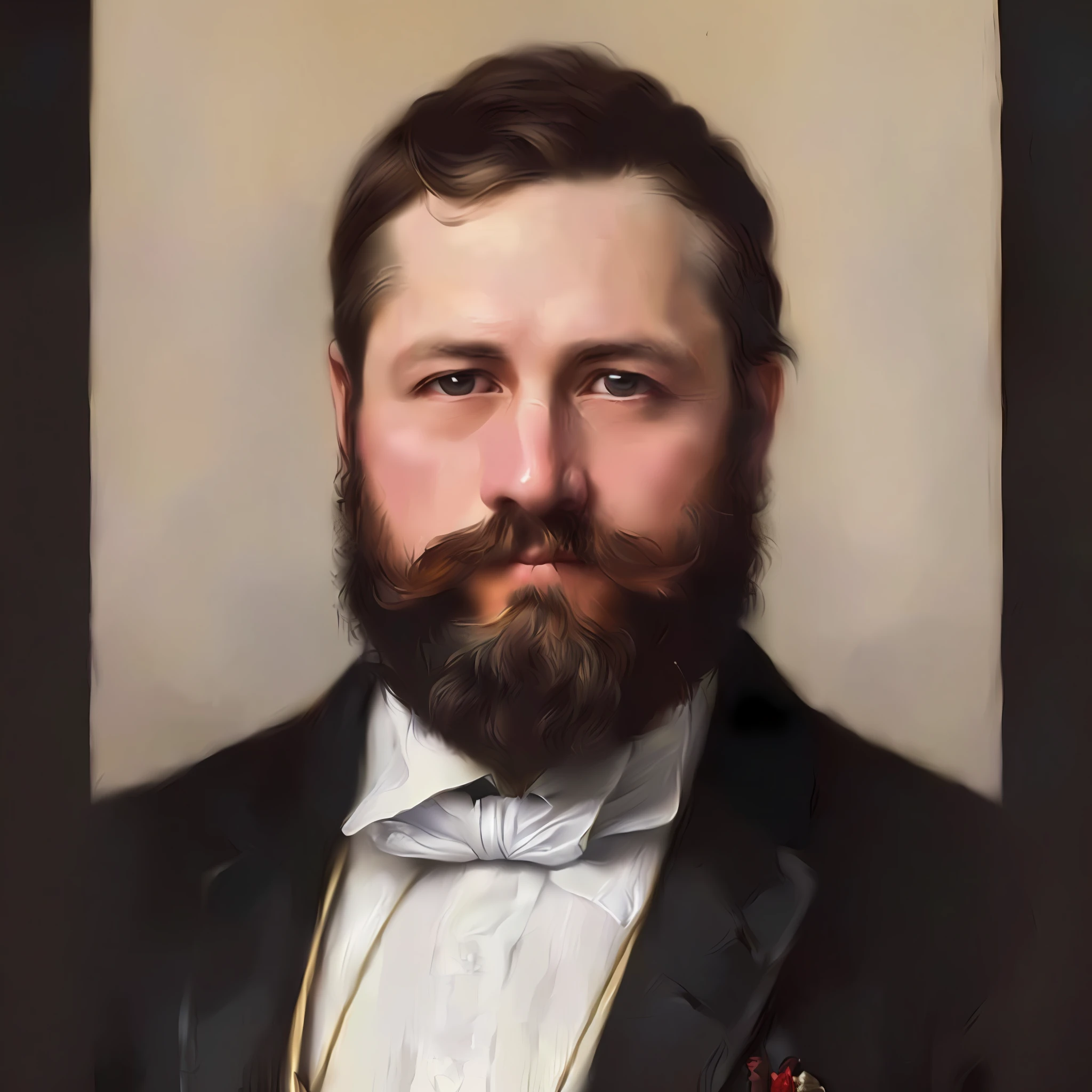 painting of a man with a beard and a bow tie, extremely detailed oil portrait, detailed oil painting portrait, pendleton ward, inspired by Francisco Oller, portrait of a victorian era duke, inspired by Johann Friedrich Overbeck, inspired by Ivan Kramskoi, inspired by Konstantin Vasilyev, vitaly bugarov, inspired by Ilya Repin