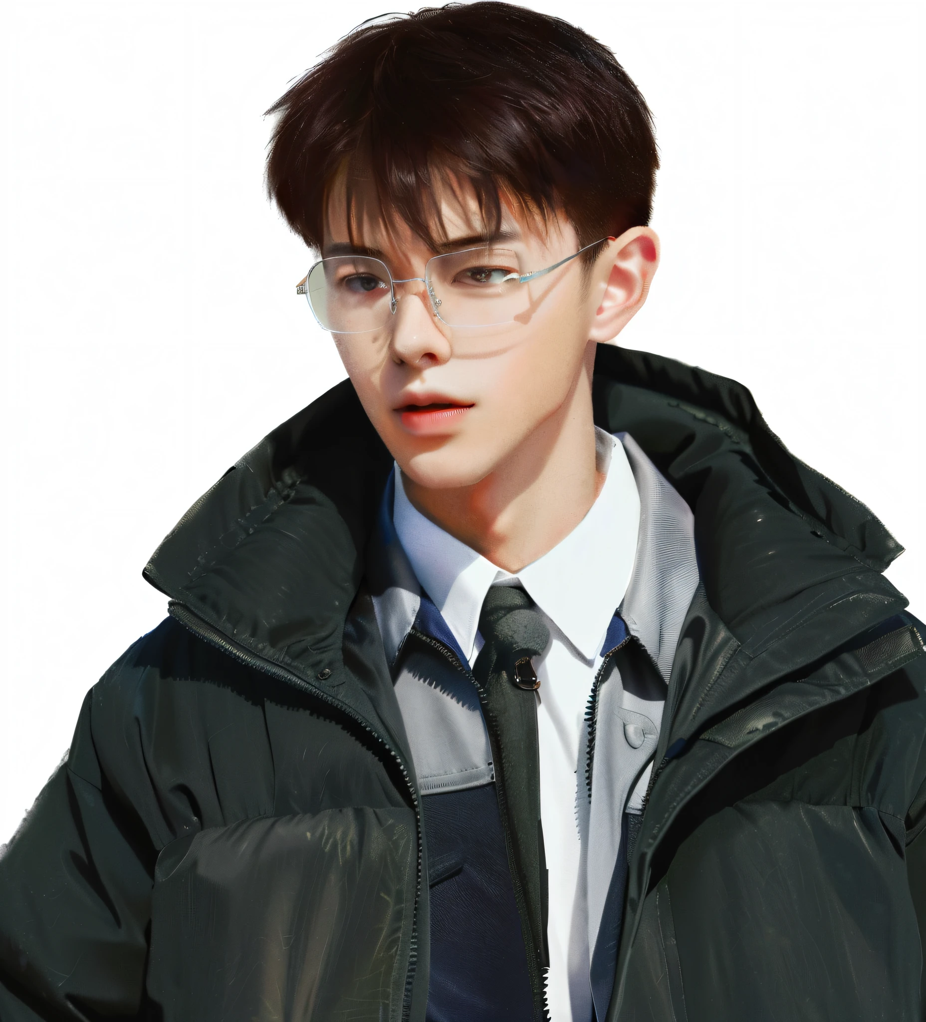 there is a young man wearing glasses and a tie, yanjun chengt, cai xukun, inspired by Zhang Han, inspired by Kim Myeong-guk, hsiao-ron, inspired by Kim Hwan-gi, inspired by Yanjun Cheng, jinyoung shin, hyung tae, inspired by Ding Yunpeng, with glasses, kim doyoung, hyung tae kim