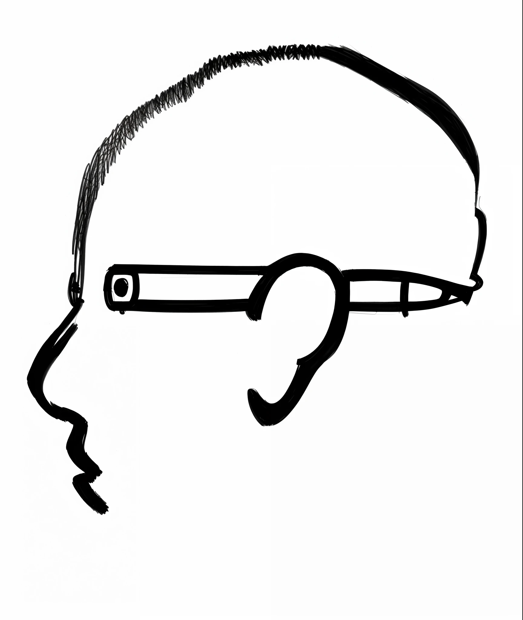 a drawing of a man with glasses and a pencil in his head, drawn image, side of head, head in profile, large head, visible head, head portrait, whole head, idealised, head turned, photo of head, small head, face line drawing, half - length head portrait, by Gavin Hamilton, line-drawing, stylized silhouette, profile face