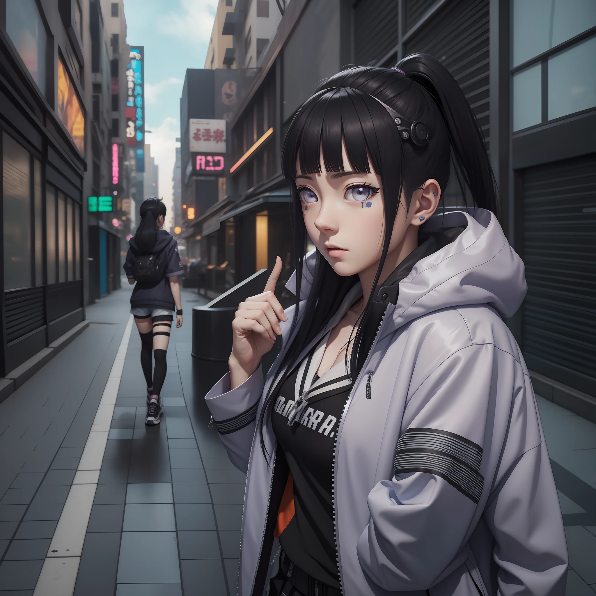 hinata, tumblr, jacket, visual street, anime girl, kawaii, 8k, very detailed, cyberpunk
