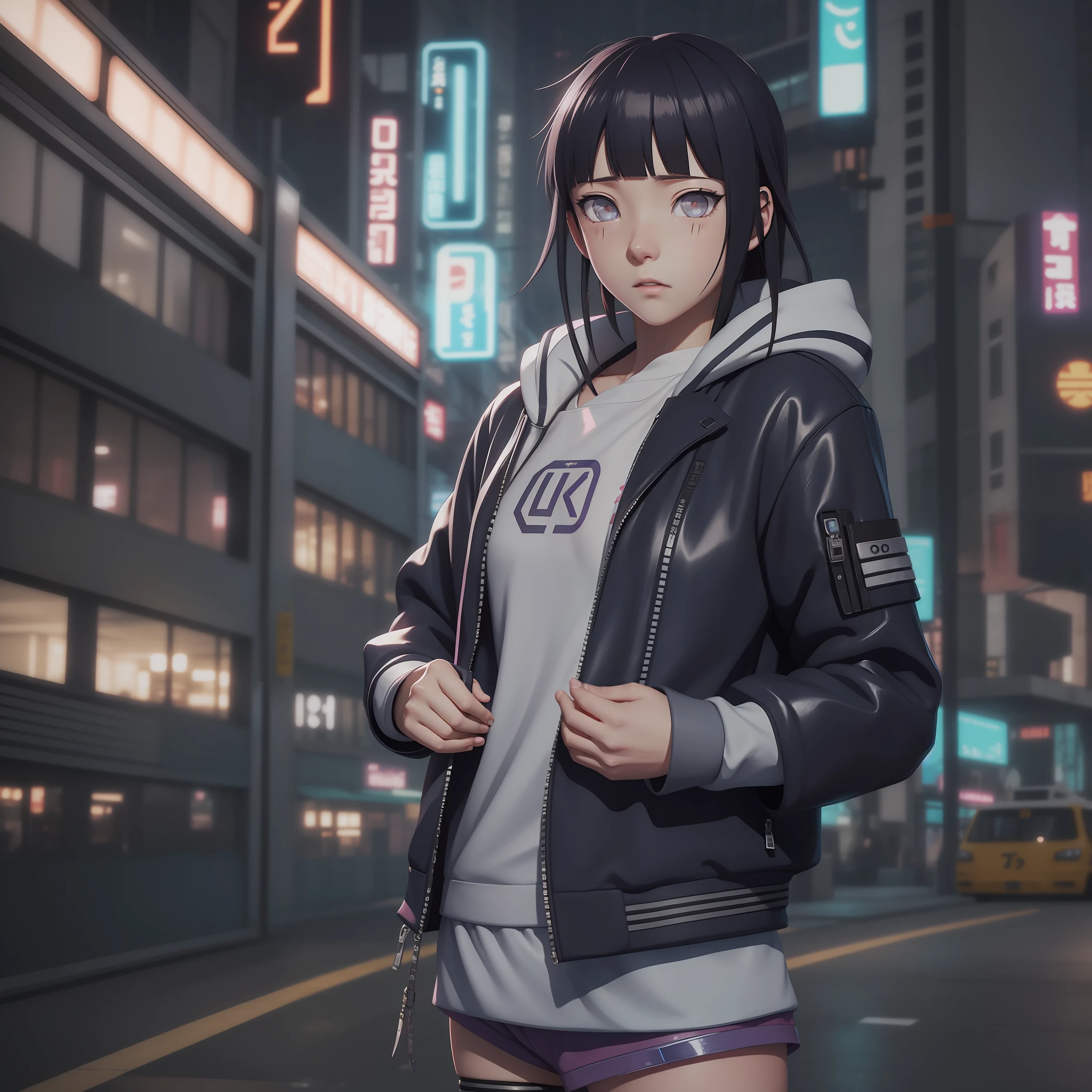 hinata, tumblr, jacket, visual street, anime girl, kawaii, 8k, very detailed, cyberpunk