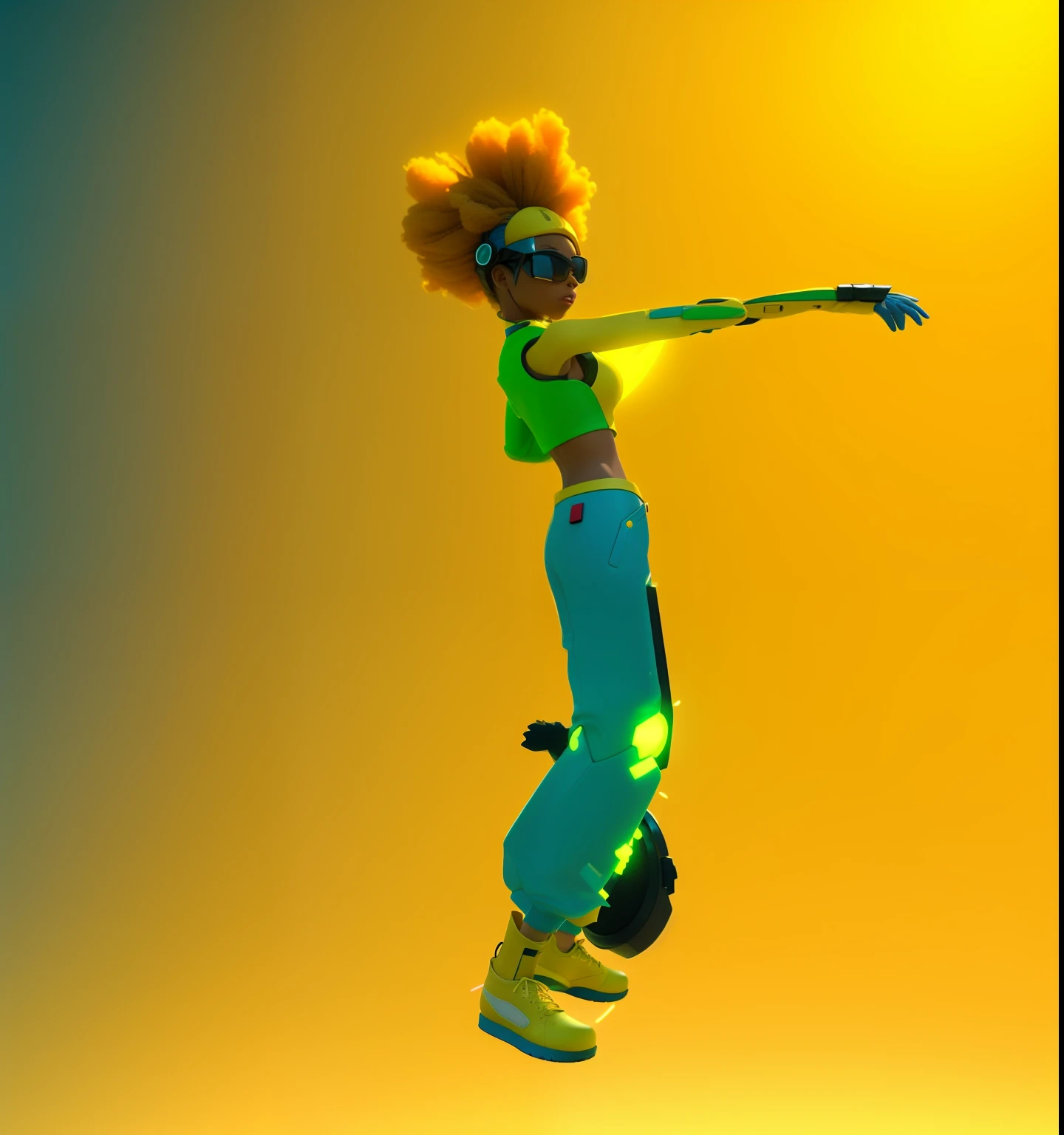 a close up of a person in a yellow outfit jumping in the air, 3 d render character art 8 k, 3 d character render, epic 3 d oshun, cyberpunk bee, afro futuristic, 3 d character, 3d character, african female android, jump pose, rendered in sfm, render of a cute 3d anime girl, anime robotic mixed with organic