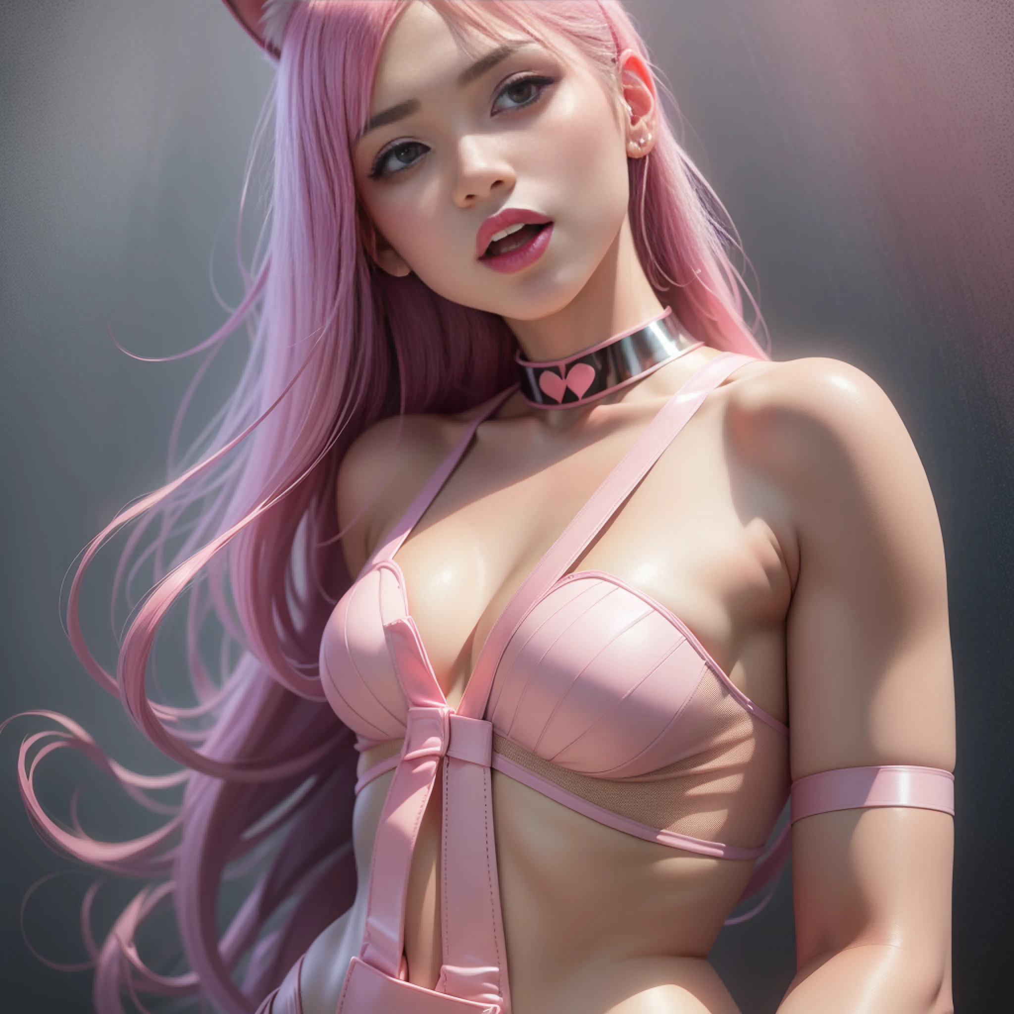 1girl, sticking out her tongue pink lingerie with a cat ears on her head and a pink wig and stockings, best quality, ultra high res, (photorealistic:1.4),(RAW photo:1.2), (photorealistic:1.4),(masterpiece:1.4),(best quality:1.4),ultra high res,, blush, latex bodysuit, long hair, pink bodysuit, street,best quality, ultra high res,(masterpiece:1.4),(best quality:1.4),ultra high res, long hair, mosaic censoring, pink bodysuit, simple background, dslr,