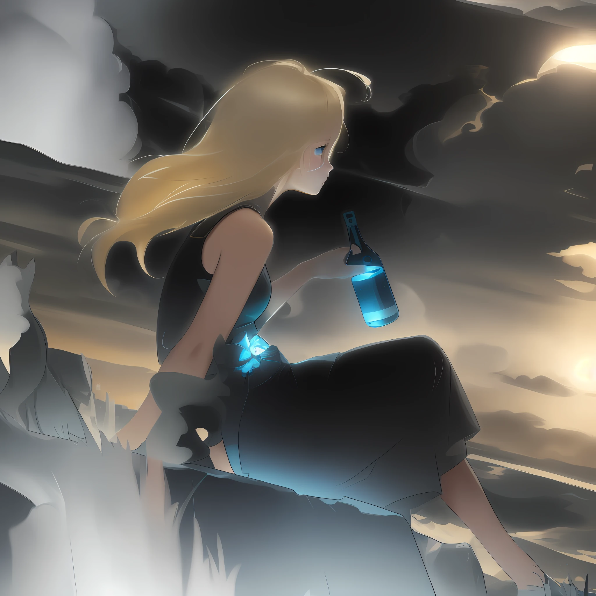 Full shot, (portrait: 0.2) (standing) cute blonde 18 year old girl, inside water waves (tunnel), star black hole Gargantua background, humidity, sunlight, crazy detail, movie, epic realism, complex detail, super detail, high quality, [RAW], (Ivan Aivazovsky)