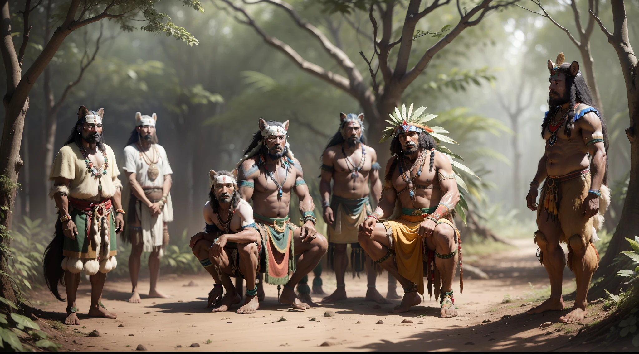 indio cabeça de lobo, floresta amazonica, indios, werewolf with indigenous costumes, late eighteenth century, realism, photo realism, 8k