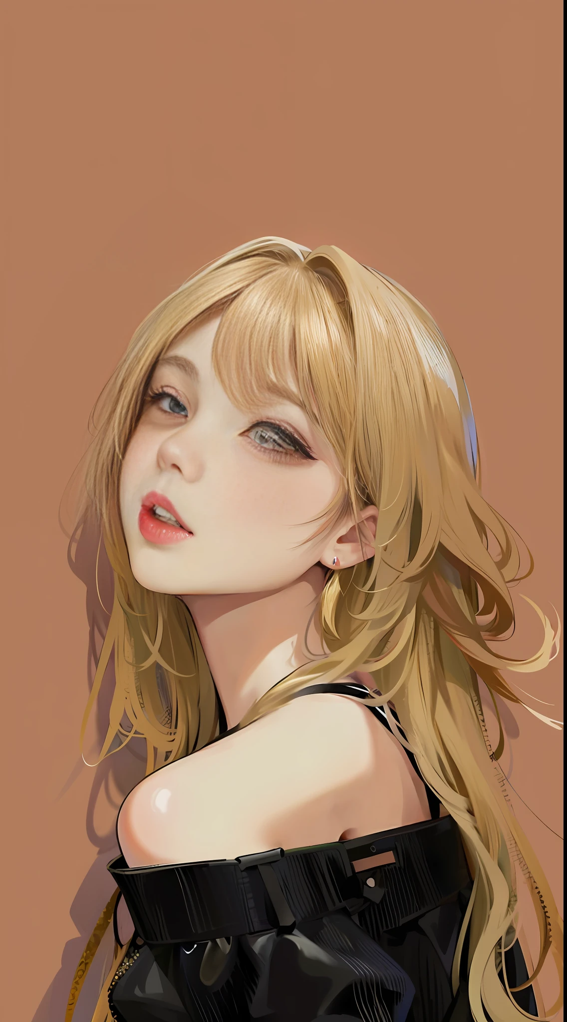 a woman with long blonde hair and a black top, lalisa manobal, lalisa manoban of blackpink, sun yunjoo, portrait of jossi of blackpink, jossi of blackpink, roseanne park of blackpink, with bangs, with full bangs, center parted bangs, portrait of female korean idol, park ji-min, leaked image, good eyes,