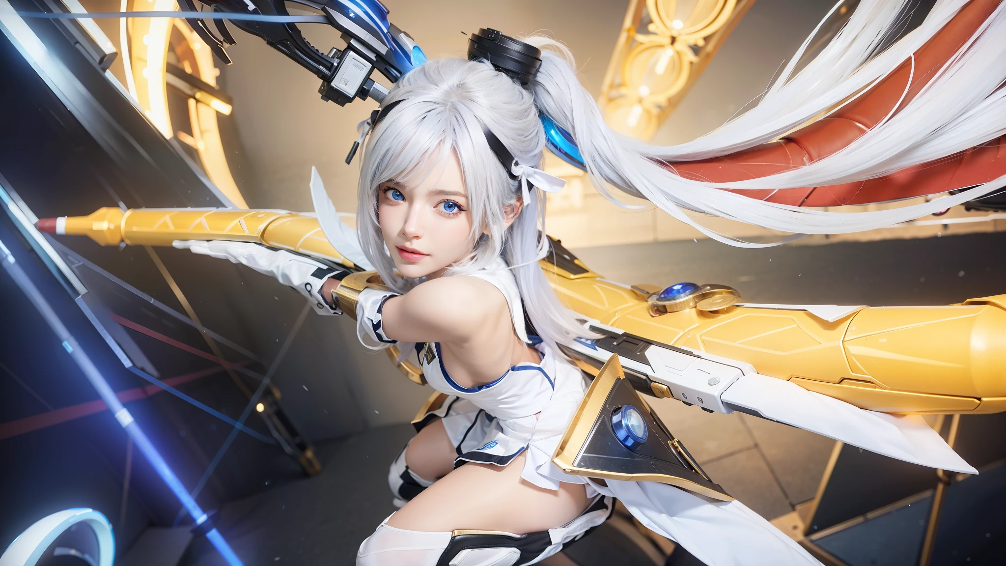 masterpiece, best quality, 1girl portrait, ultra realistic, ray tracing, white hair, blue eye, 8k,