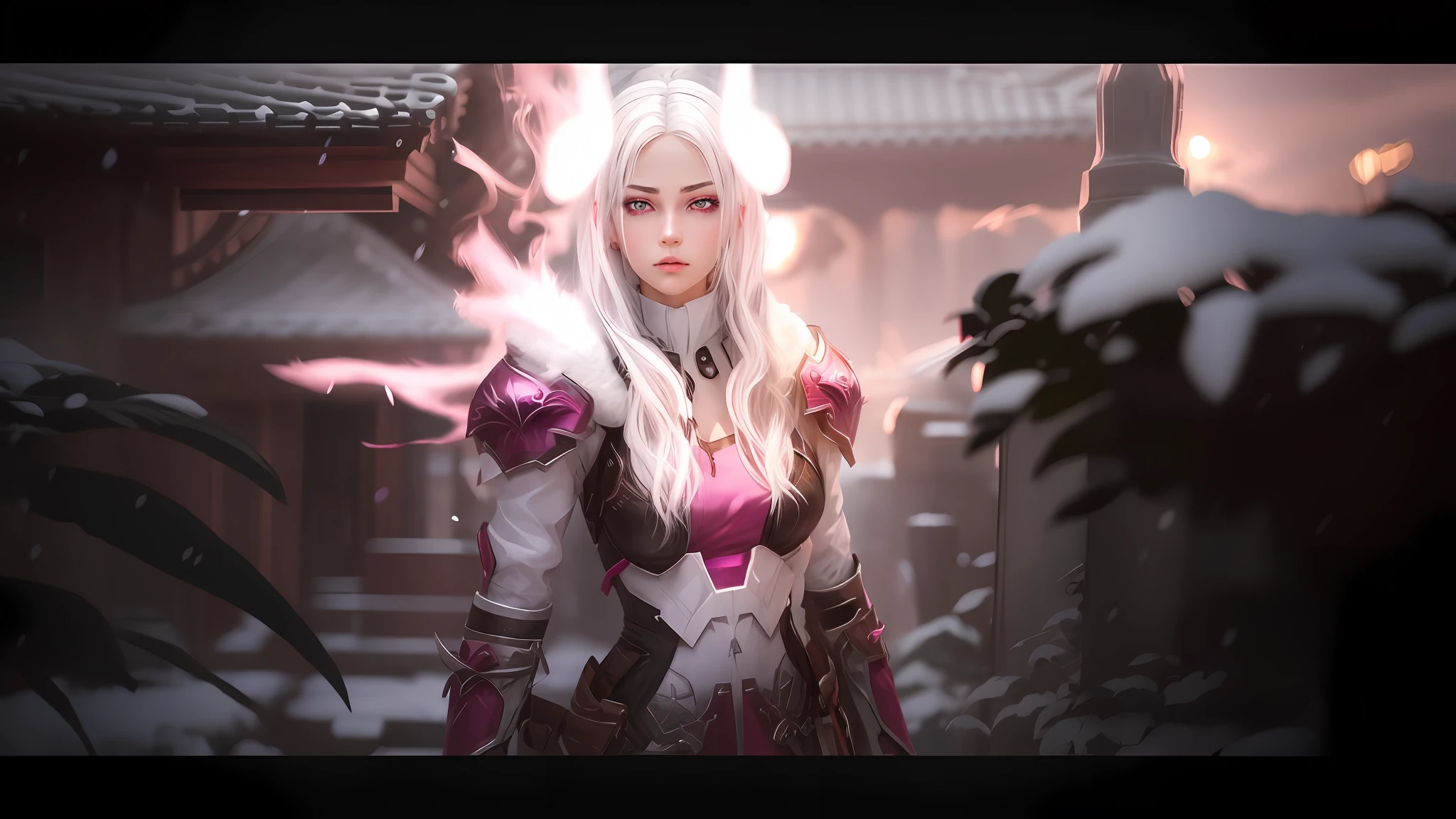 a girl with white hair, pink eyes
