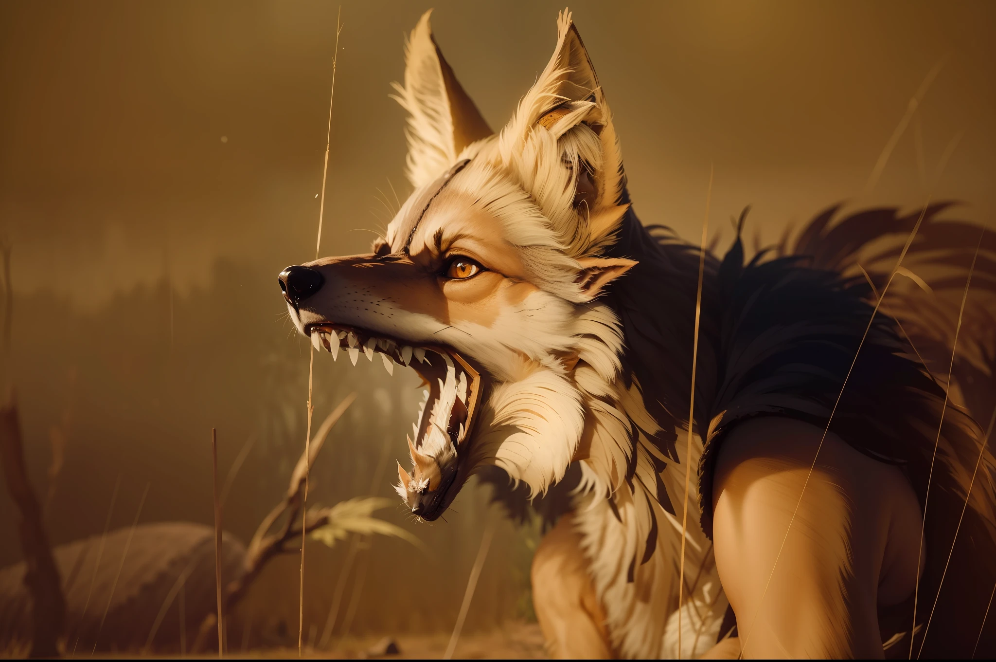 fking_scifi_v2, werewolf, Káiri. Káiri, tribes, campfire, dance, indios, indio cabeça de lobo, amazon forest, indios, werewolf with indigenous costumes, late eighteenth century, realism, photo realism, 8k, 80mm, f/1.8