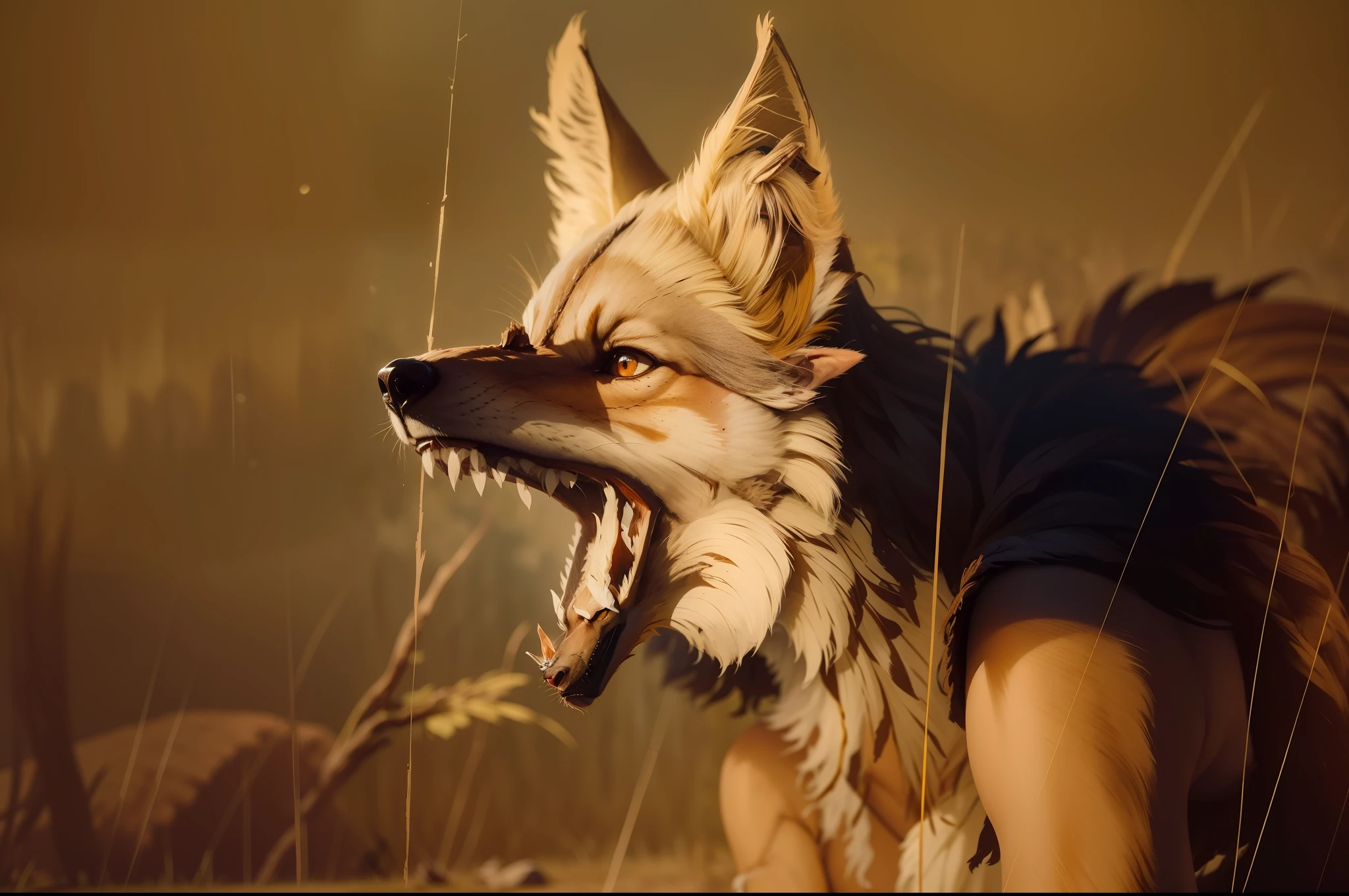 fking_scifi_v2, werewolf, Káiri. Káiri, tribes, campfire, dance, indios, indio cabeça de lobo, amazon forest, indios, werewolf with indigenous costumes, late eighteenth century, realism, photo realism, 8k, 80mm, f/1.8