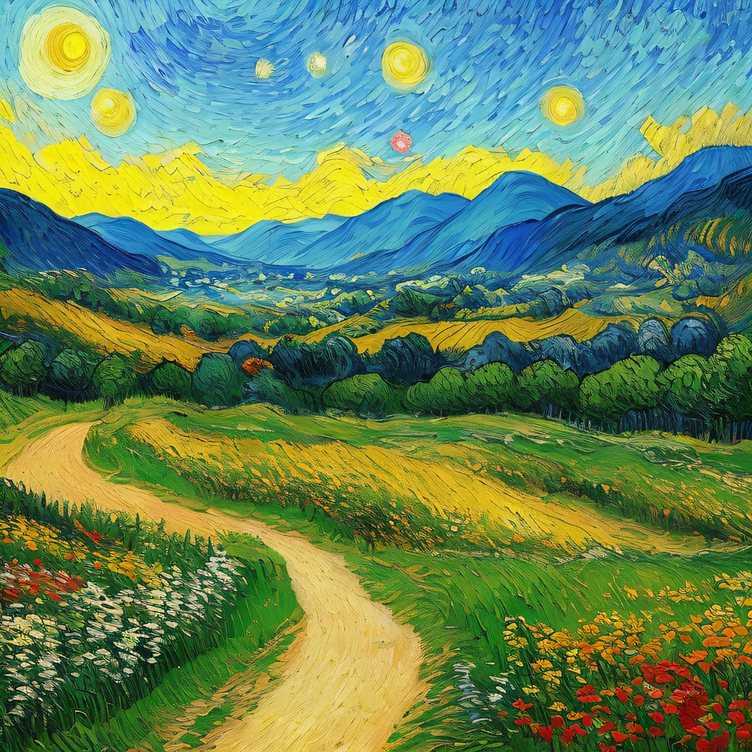 (masterpiece:1.2+best quality:1.1),ultra-detailed Pintura artwork generated with Stable Diffusion pt model, inspired by Vincent Van Gogh, rich colors, thick paint textures, brushstrokes, impasto, thickly layered, vibrant, expressive, portrait or landscape, scenic beauty.