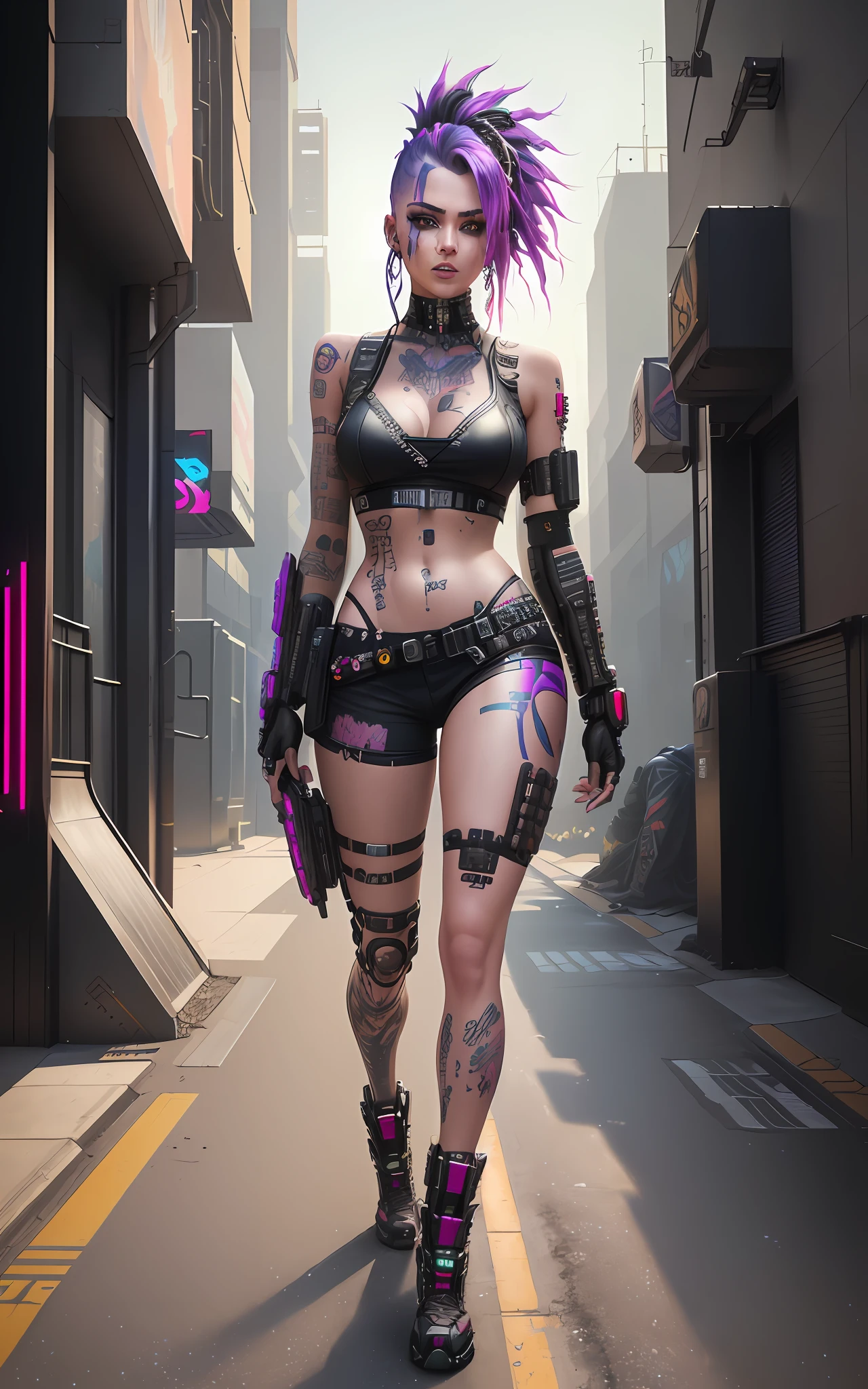 there is a woman with tattoos on her body posing for a picture, hyper-realistic cyberpunk style, cyberpunk angry gorgeous goddess, cyberpunk style , hyperrealistic, cyberpunk 2 0 y. o model girl, cyberpunk art style, cyberpunk art ultrarealistic 8k, cyberpunk girl, cyberpunk beautiful girl, cyberpunk themed art, digital cyberpunk anime art, the cyberpunk girl portrait, cyberpunk digital painting