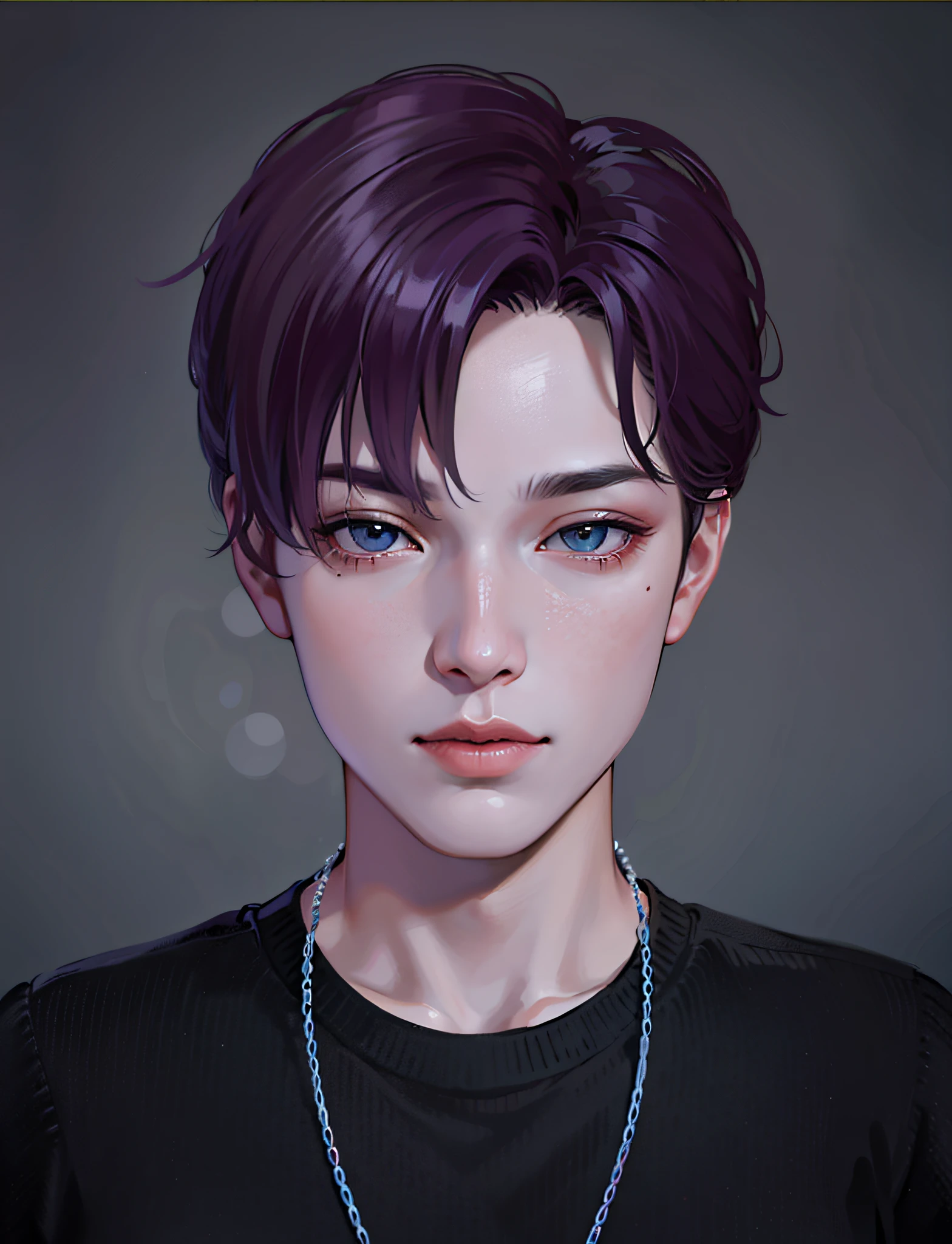 a close up of a person with a necklace on a gray background, with very highly detailed face, inspired by Sim Sa-jeong, inspired by jeonseok lee, detailed realistic face, single realistic face, realistic detailed face, realistic | detailed face, highly detailed realistic face, detailed and realistic face, realistic and detailed face, real detailed face, realism artstyle