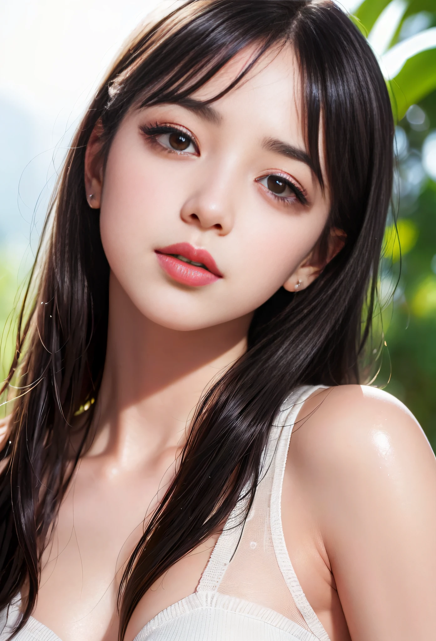 (8k, RAW photo, photorealistic:1.25) ,( lip gloss, eyelashes, glossy finish, glossy skin, best quality, super high resolution, depth of field, chromatic aberration, caustics, wide light, natural shadow, Kpop idol) look with serenity and goddess-like bliss to the spectators,