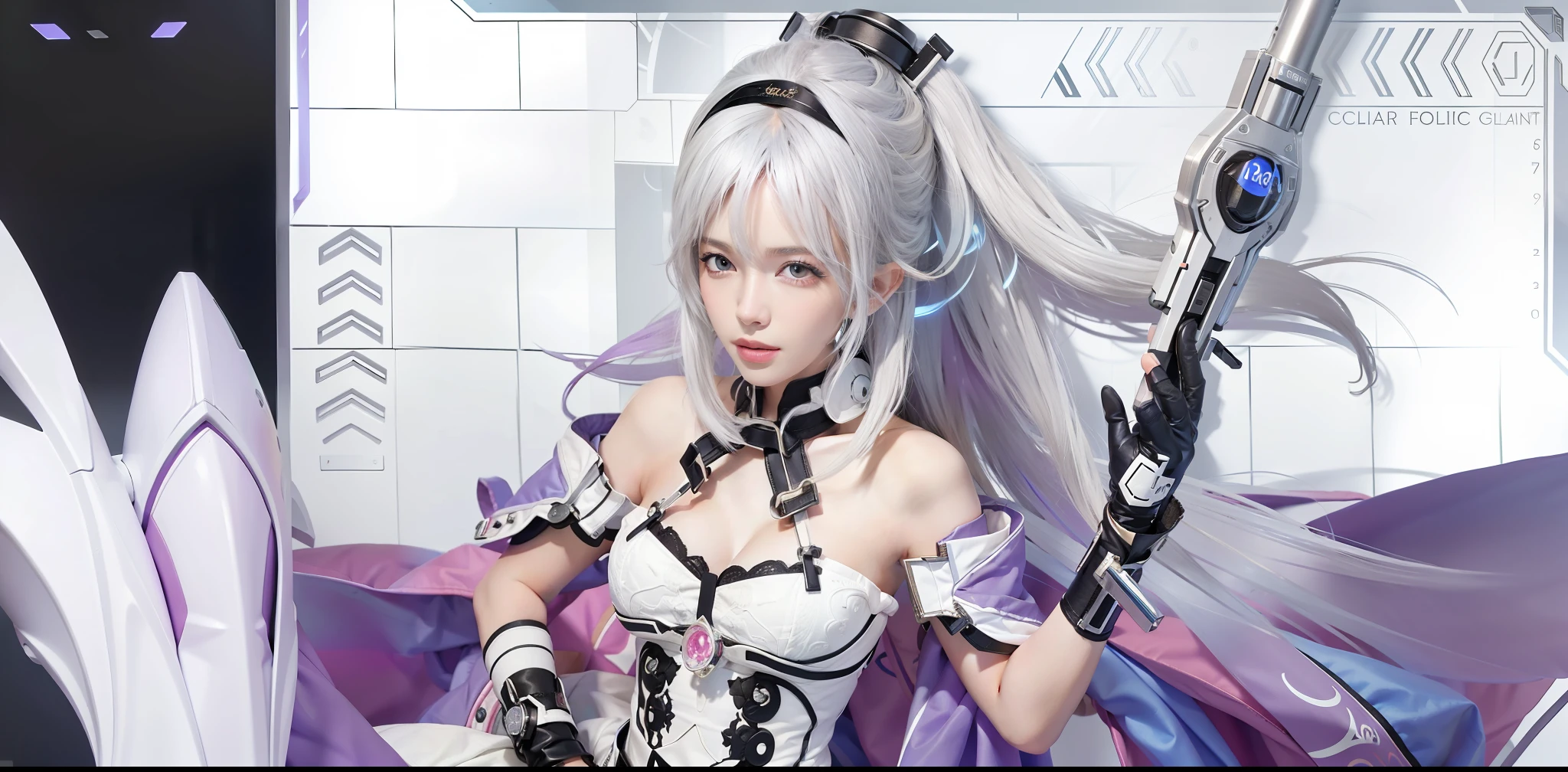 masterpiece, best quality, 1girl portrait, ultra realistic, white hair, black eye, ray tracing, 8k,