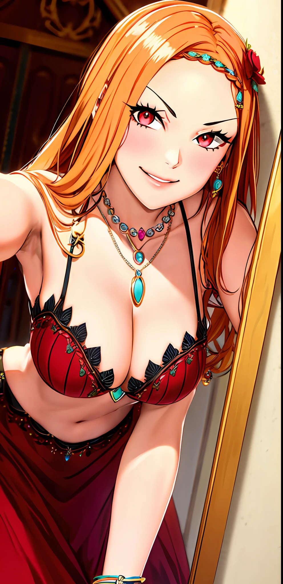 PriscillaBarielle, breasts, 1girl, leaning_forward, necklace, jewelry, long hair