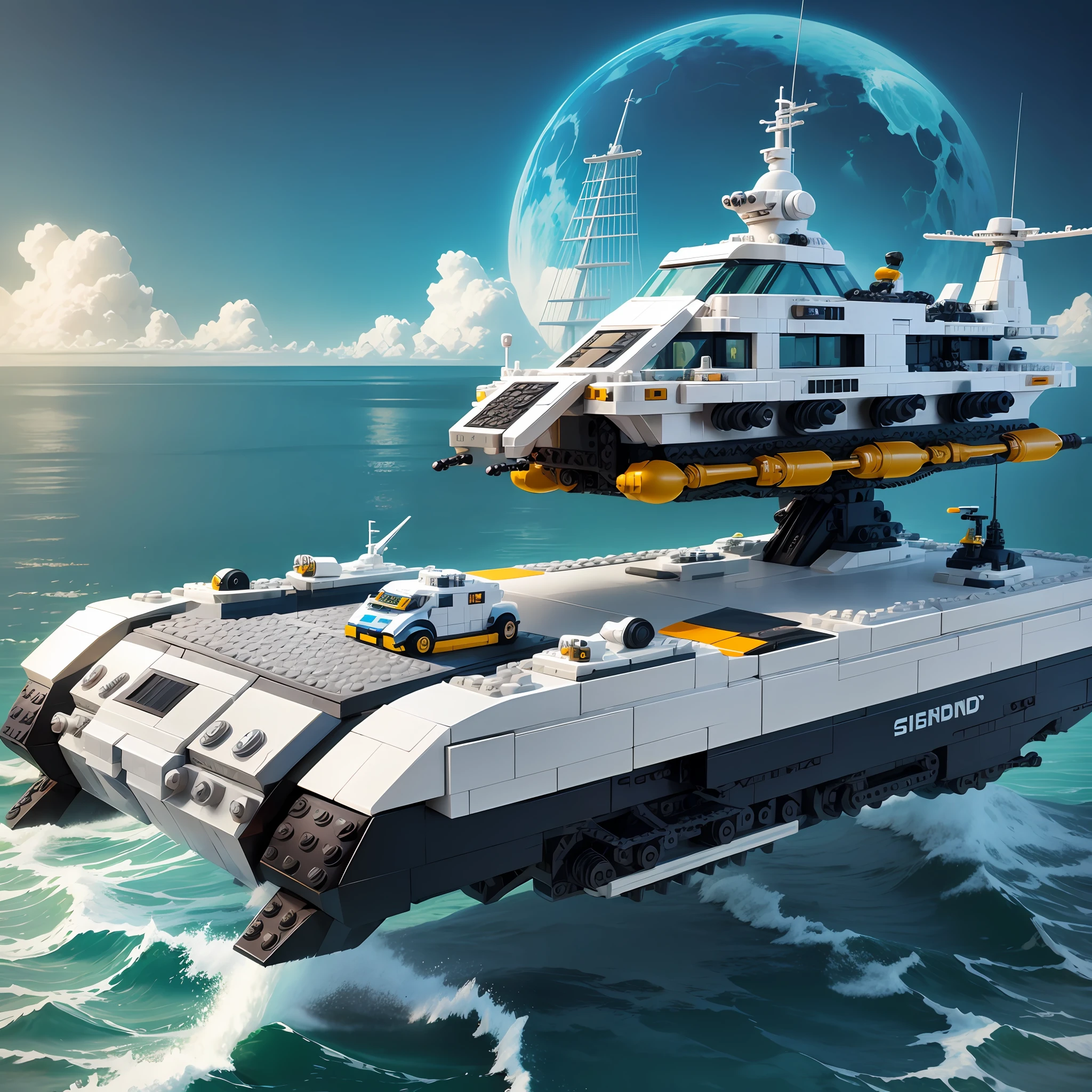 Science Fiction futuristic style naval landing craft with propellers Lego Brick