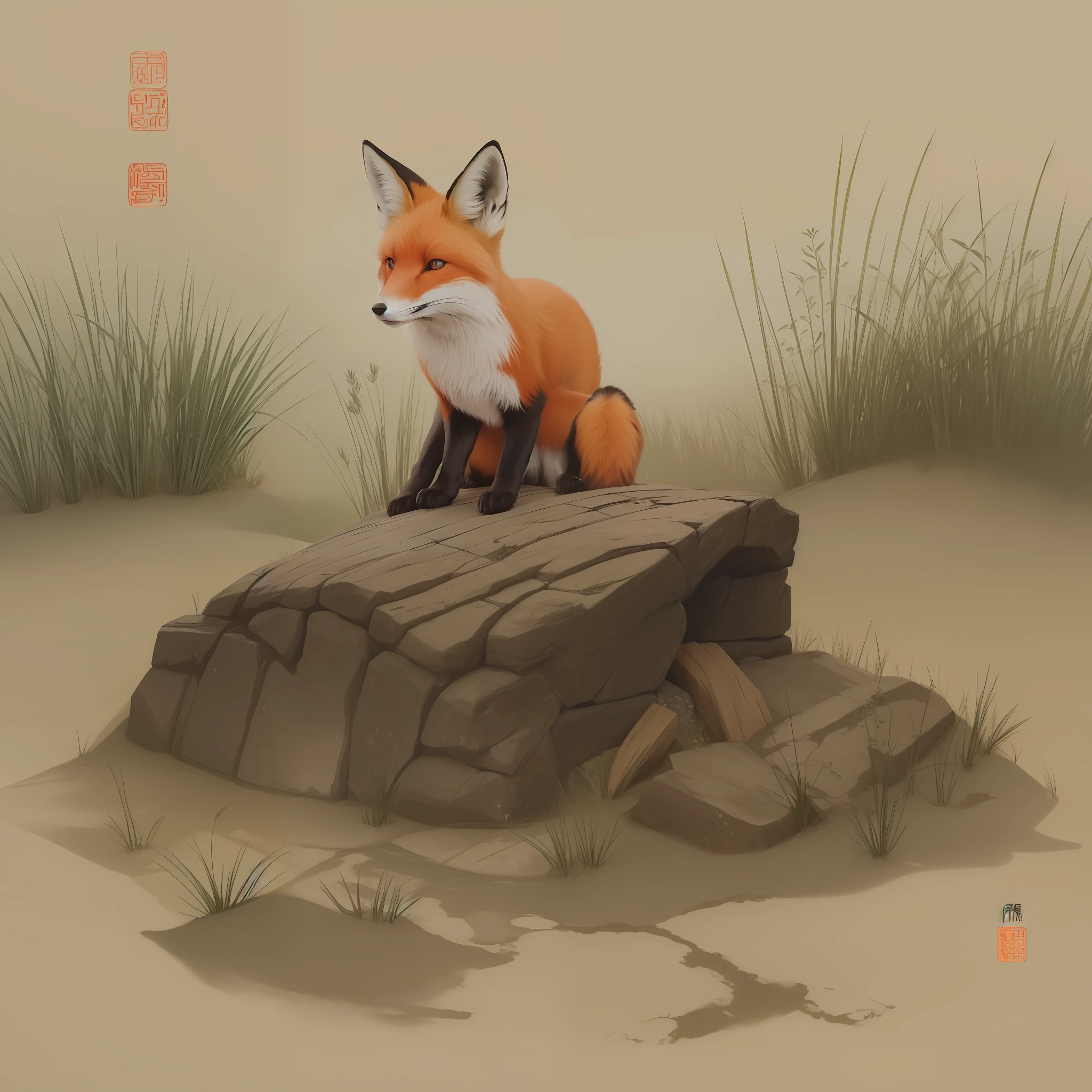 The fox tribe took over my grave. Traditional chinese painting