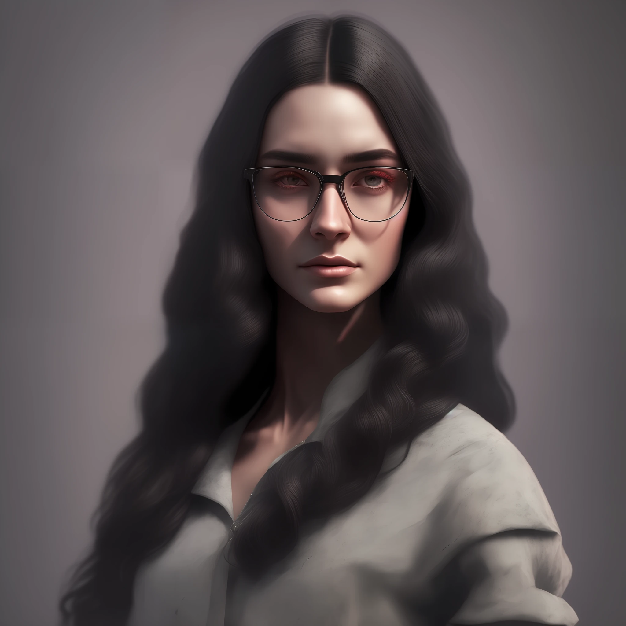 woman with long wavy black hair, black eyes, freckles on face, look sweet, wearing prescription glasses, wearing modern clothes with colors, masterpiece, best quality, highest quality, cinematic lighting, (volumetric lighting), extremely detailed CG 8k wallpaper unit, focused, 8k wallpaper, 4k wallpaper, extremely detailed, ultra realistic, photorealistic, sharp focus,  absurd, (HDR: 1.2), (high contrast), photography, detailed and intricate, instagram, portrait, highly detailed, digital painting, artstation, concept art, smooth, sharp focus, illustration, cinematic lighting, body