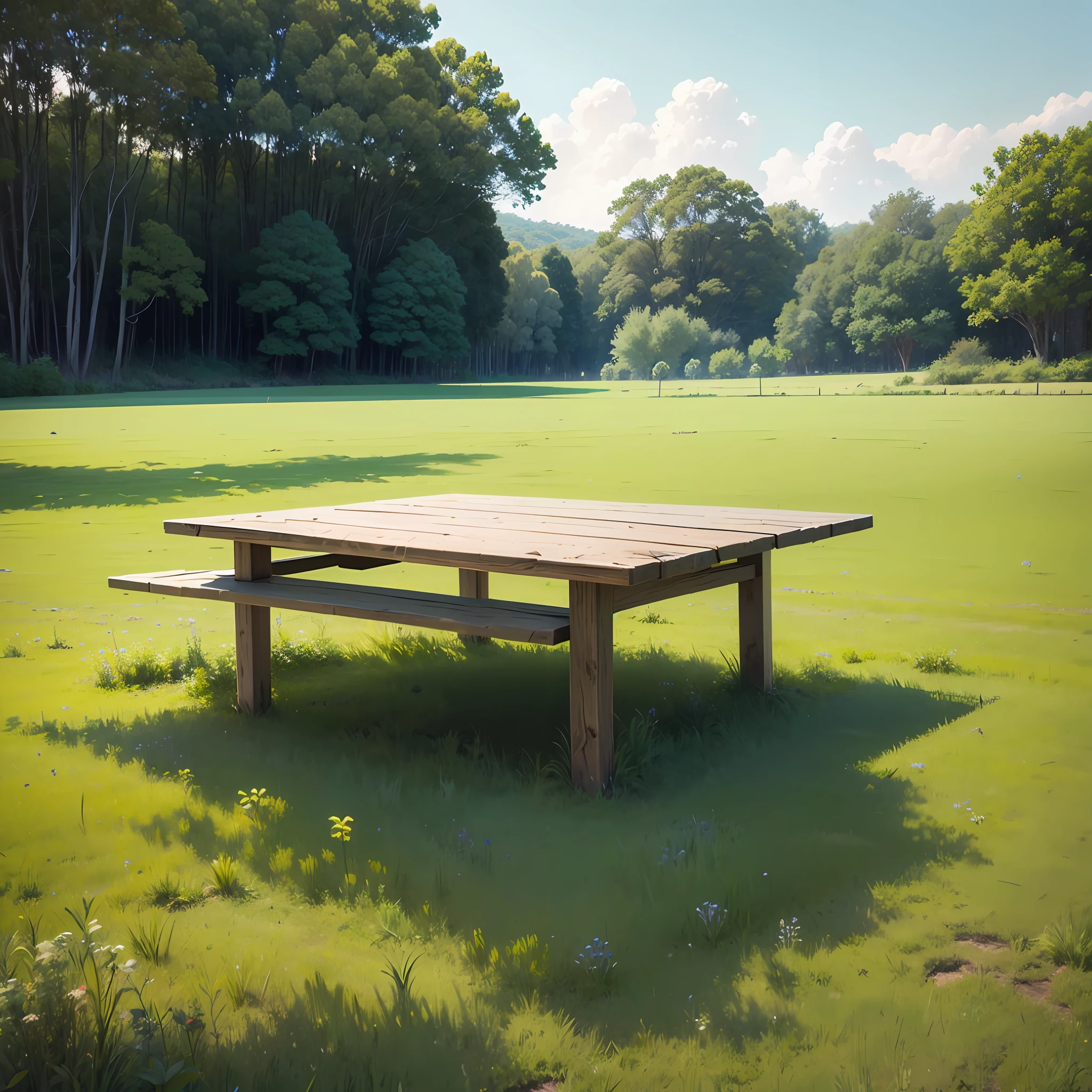 One table occupies half of the picture, and the other half is grass --auto --s2