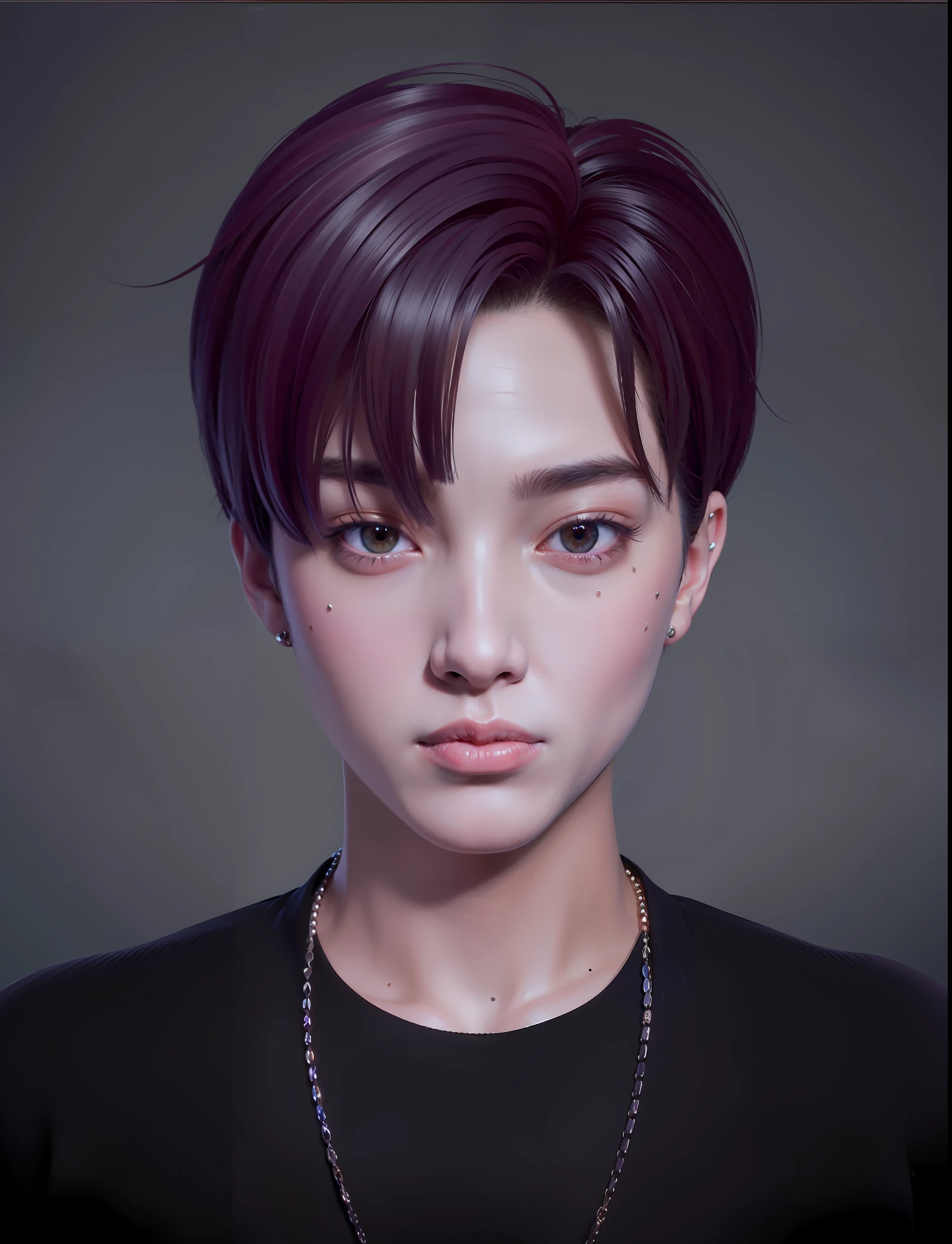 (High resolution, super detailed, masterpiece), 1boy, beautiful boy, handsome beauty, delicate facial features, eighteen years old, fine eye and face portrayal, rich details, upper body, portrait, 8k,a close up of a person with a necklace on a gray background, with very highly detailed face, inspired by Sim Sa-jeong, inspired by jeonseok lee, detailed realistic face, single realistic face, realistic detailed face, realistic | detailed face, highly detailed realistic face, detailed and realistic face, realistic and detailed face, real detailed face, realism artstyle