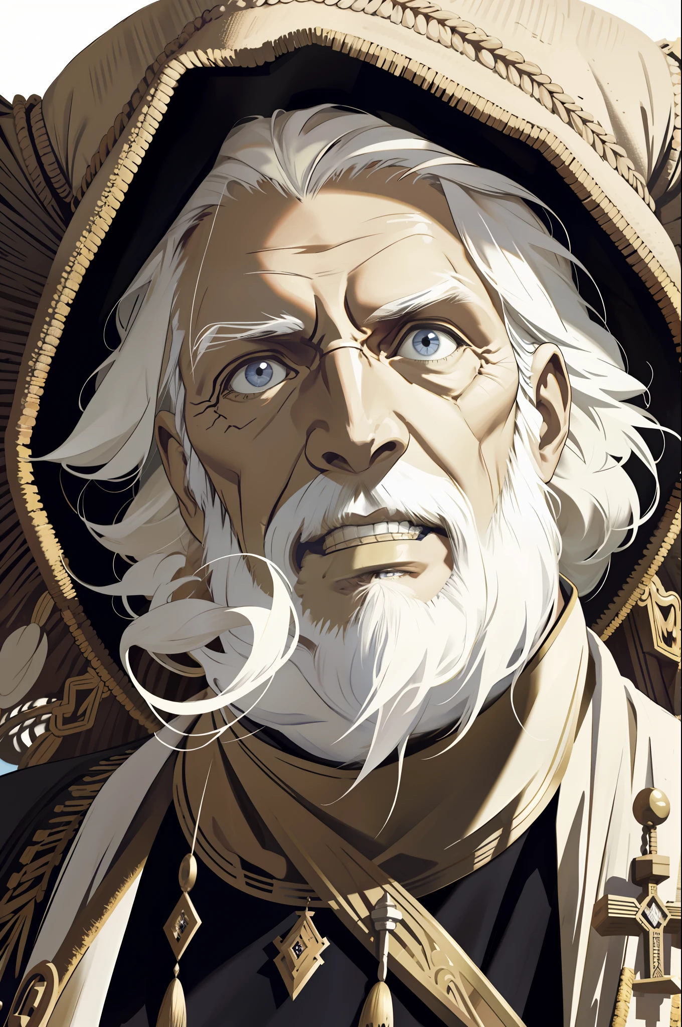 masterpiece, best quality, 1 man, 80 years old, white beard, finely detailed eyes and detailed face, best ratio four fingers and a thumb, clothes from the time of biblical times of the Old Testament, arid desert scenery, mountains and sheep, afternoon, leader, semplante of peace, depth of field