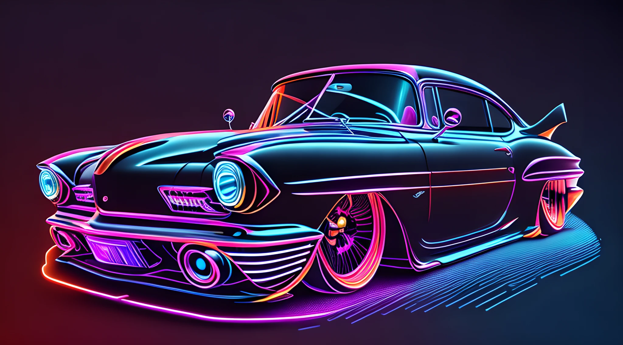 ((Best quality)), ((masterpiece)), (detailed),unique vector art neon car, vector line art, logo, centered, High contrast