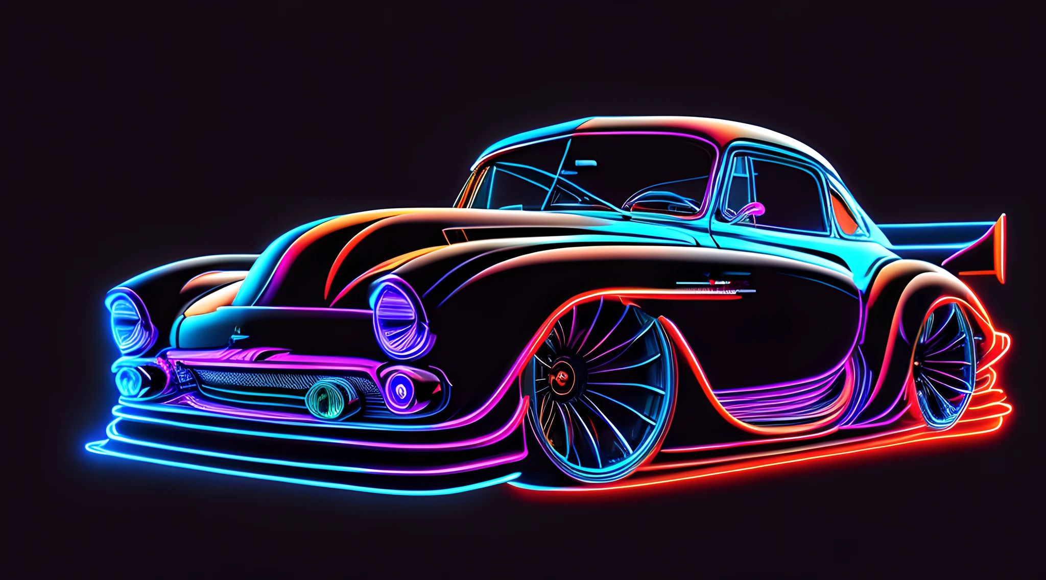 ((Best quality)), ((masterpiece)), (detailed),unique vector art neon car, vector line art, logo, centered, High contrast