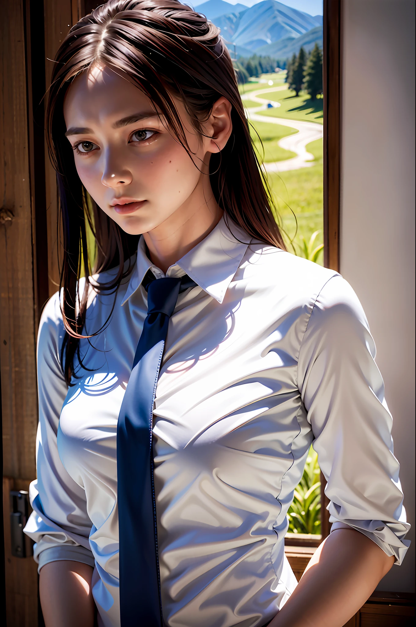 one person
15-year-old muscular woman in white long-sleeved shirt and tie, upper body,
soft lighting,
Masterpiece, Top Quality, 8K UHD, DSLR, Film Grain, Fujifilm XT3 Photorealistic Painting Art Mid Journey and Greggle Tokowski