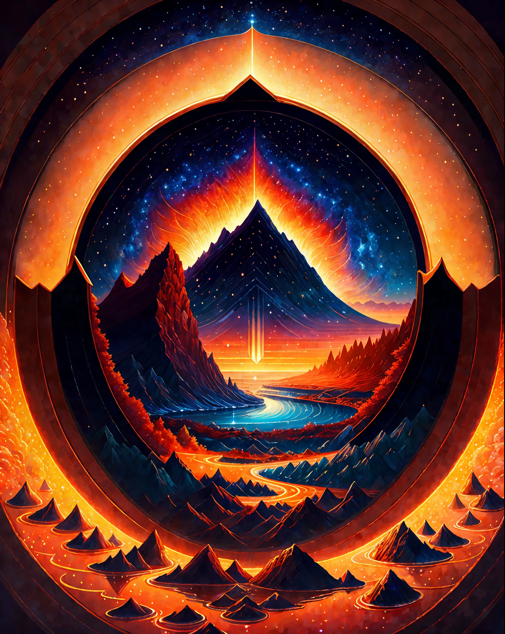 A beautiful Earth full of water and lava, intricate, masterpiece, expert, very detailed, 4k, composition, frame, center, symmetry, painting, intricate, volumetric lighting, beautiful, rich dark masterpiece, sharp focus, ultra-detail, in the style of Dan Mumford and Marc Simonetti, astrophotography