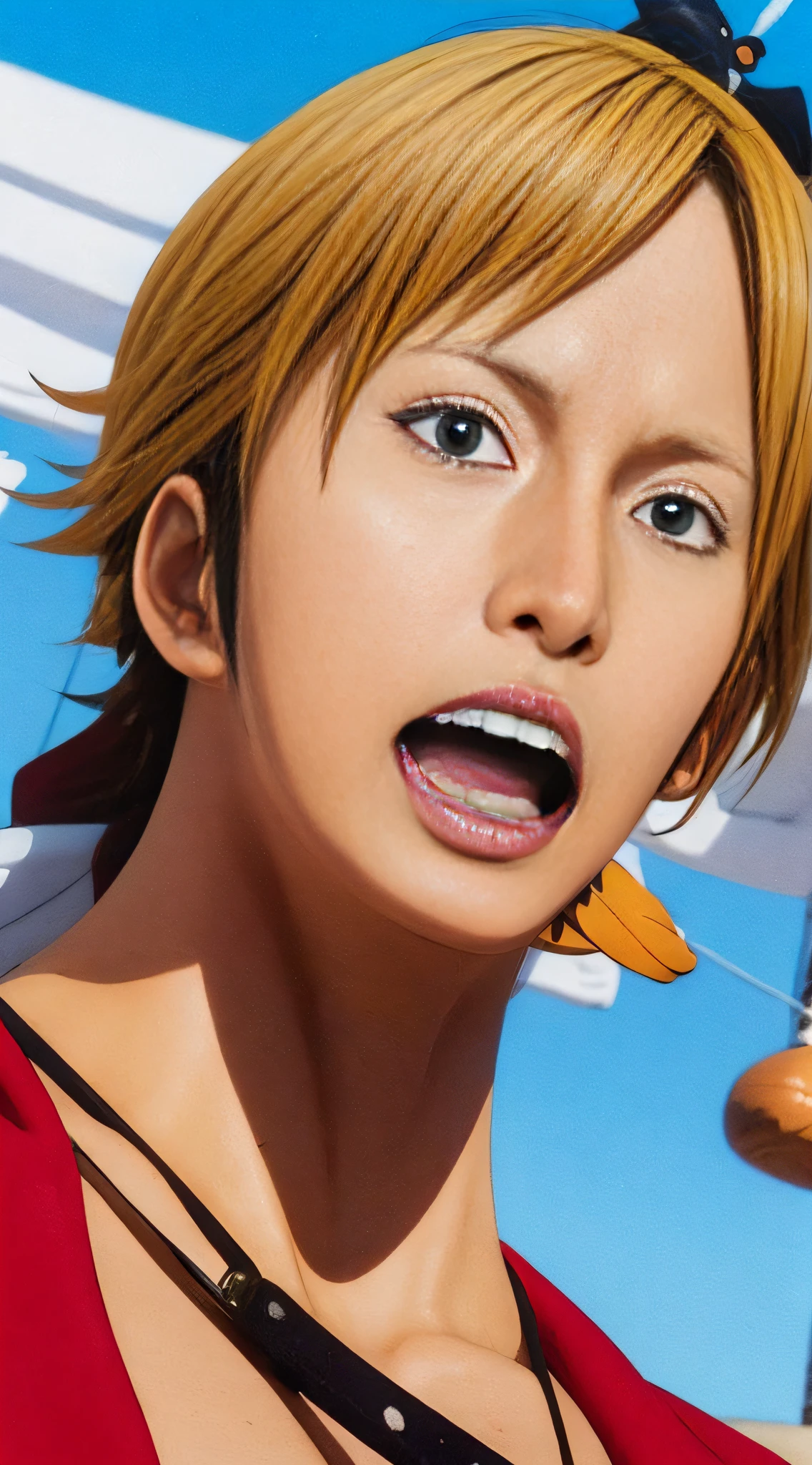 a close up of a cartoon character in a pirate costume, one piece ship sailing, from one piece, king of pirates, detailed key anime art, one piece artstyle, portrait de shanks le roux, high detailed official artwork, detailed anime artwork, pirate, by Eiichiro Oda, one piece style, pirates, gyro zeppeli, sanji, official anime artwork