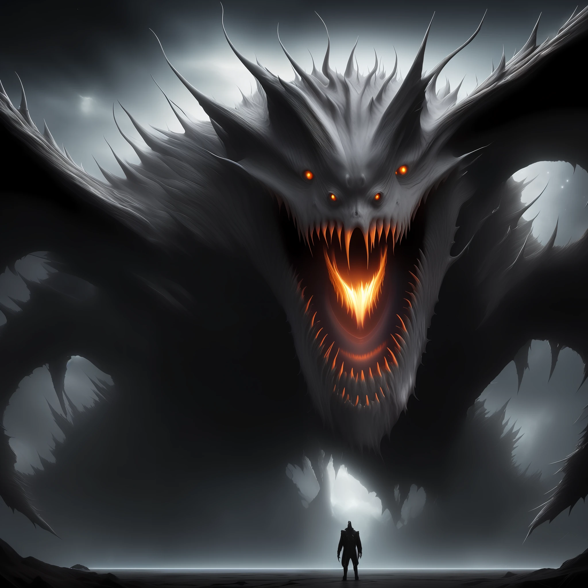 64K, UHD, best quality, masterpiece: 1.2), a frightening cosmic entity, gigantic body, face with sharp claws and gleaming red eyes