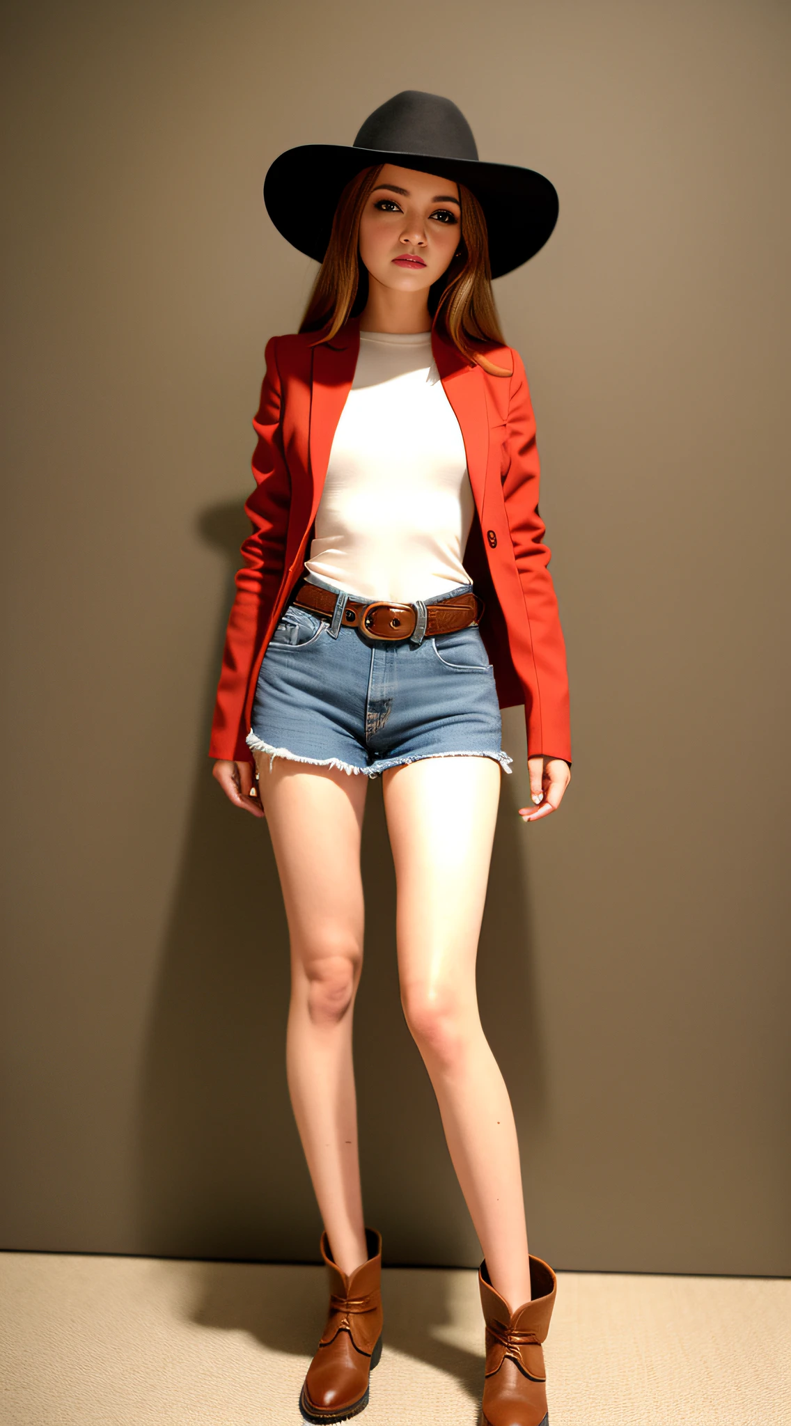 /imagine prompt: Picture Tip: a lady, full body, full face, slim figure, medium bust, natural light, film quality, 16K,, cowgirl outfit