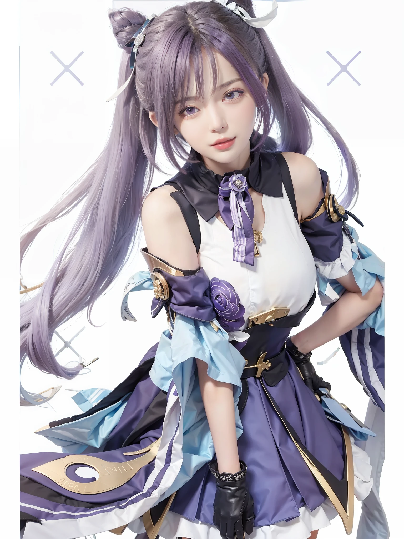 masterpiece, best quality, 1girl portrait, ultra realistic, ray tracing, purple hair, black eye, 8k
