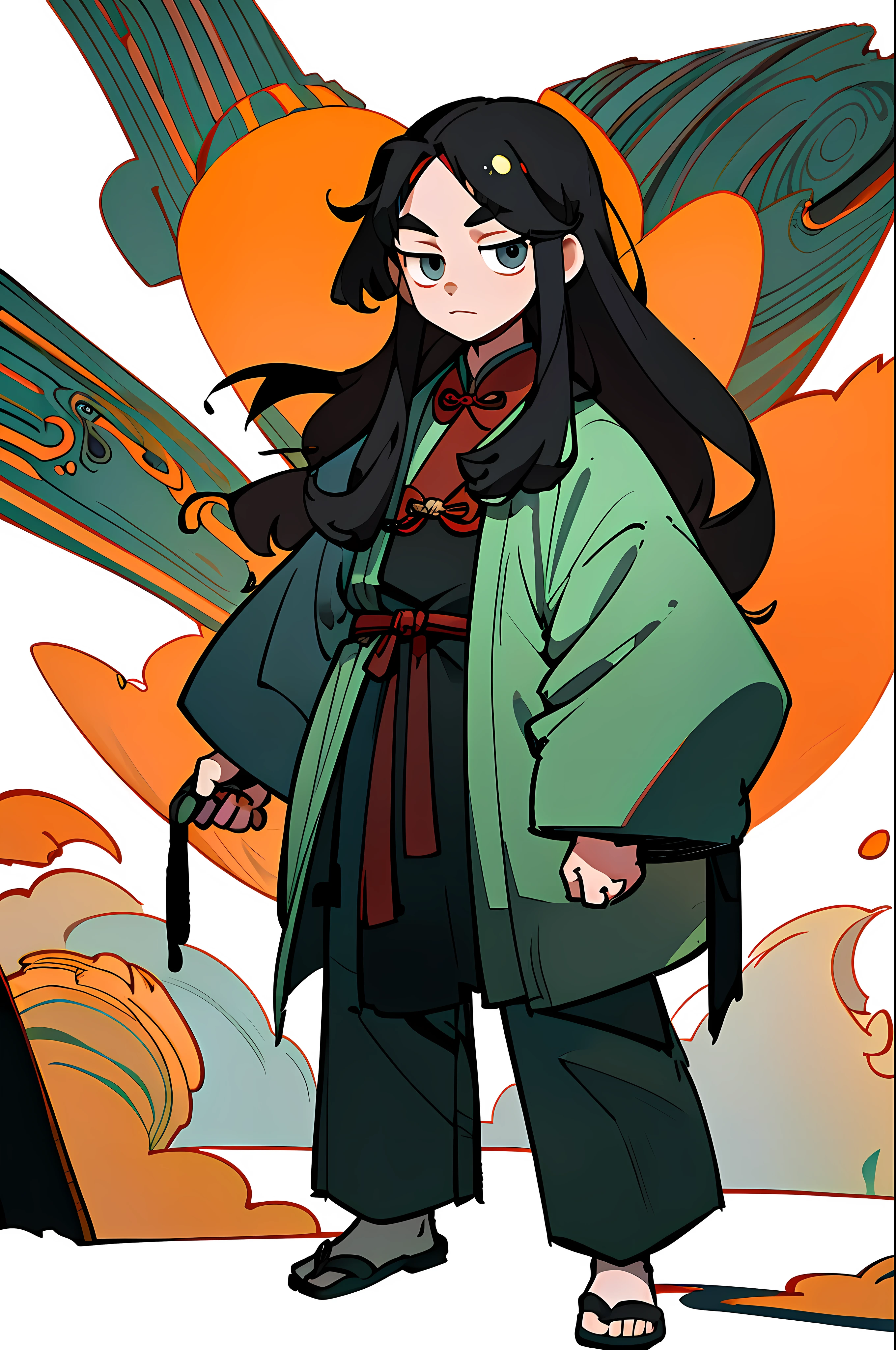 (Best quality, masterpiece), 1 boy, (simple white background: 1.2), chibi, ancient Chinese handsome, long hair, standing painting, character