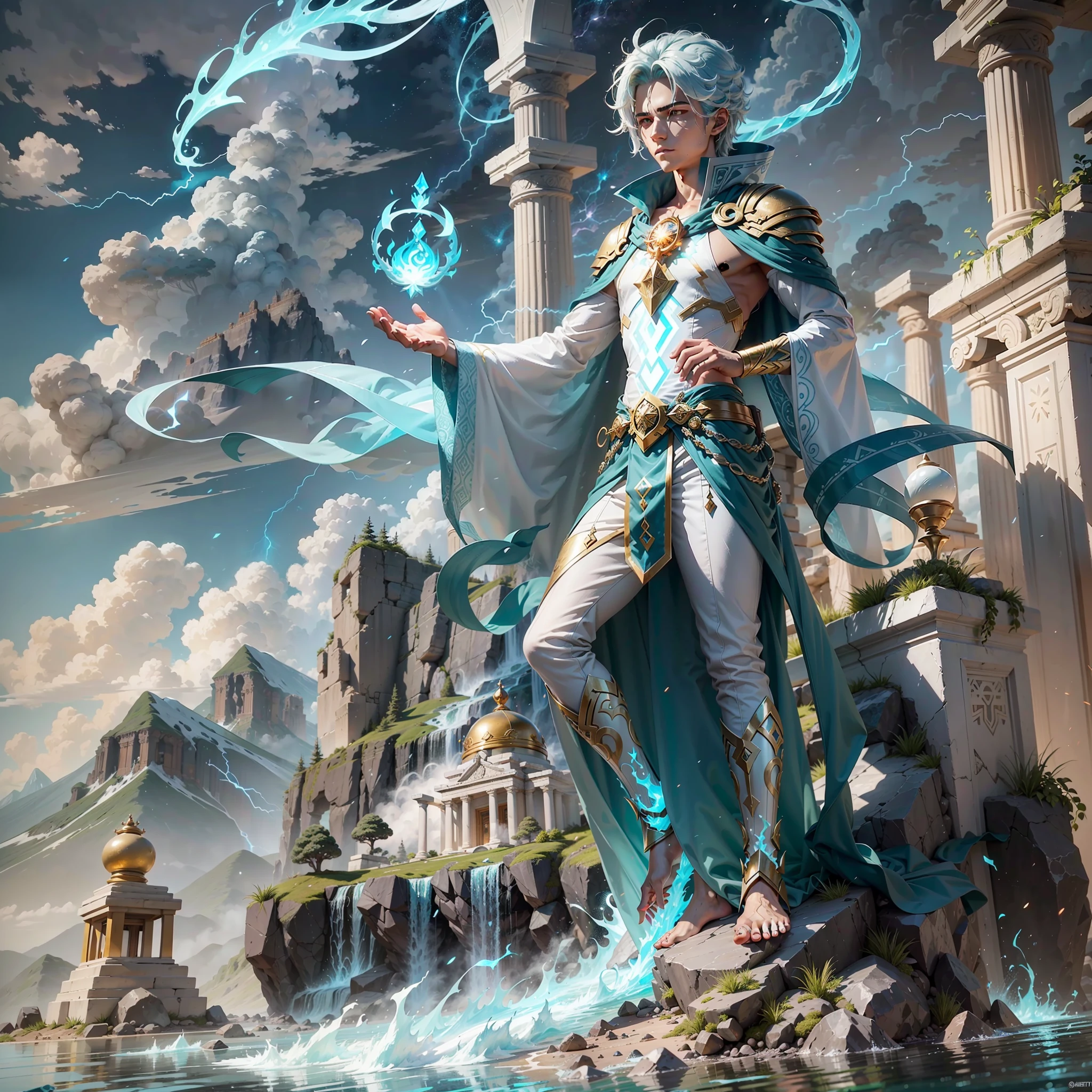 Enith is an androgynous figure with a luminous skin that changes color according to the elements it controls. He wears flowing robes that look like they are made of air and carries with him a dagger with symbols representing the four elements.
Powers: Zenith possesses mastery of the natural elements - earth, fire, water and air. He can summon storms, create earthquakes, manipulate flames, and control water in all its forms. In addition, he has the ability to communicate with the creatures of nature and channel the energy of the elements to strengthen himself.
Setting: Zenith inhabits an ancient temple located on a remote island surrounded by drafts and waterfalls. The temple is a sacred place where the elements meet in perfect balance. Zenith protects the temple and the surrounding lands, ensuring harmony between the elements and the preservation of nature.