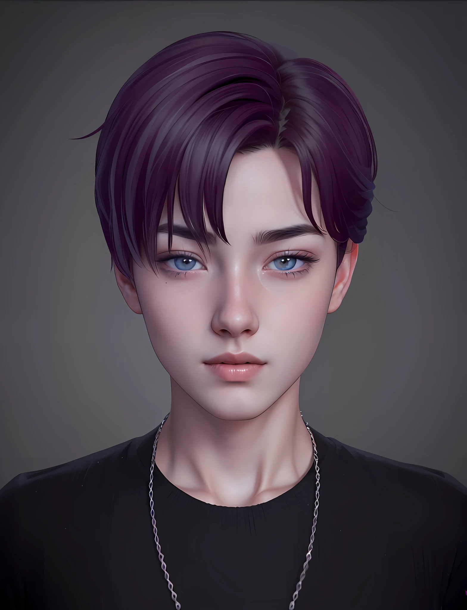 Red Eyes, Blueeyes, (High Resolution, Super Detail, Masterpiece), 1boy, Pretty Boy, Handsome Beauty, Delicate Facial Features, Eighteen Years Old, Fine Eyes and Face Depiction, Rich Detail, Upper Body, Portrait, 8K, Close-up of a person wearing a necklace on gray background with a very detailed face, inspired by Shen Shizhen, inspired by Lee Jeon-suk, Detailed and realistic face, Single realistic face, realistic detail face, realistic | detail face, highly detailed realistic face, Detailed realistic face, realistic face, real detail face, realist art style