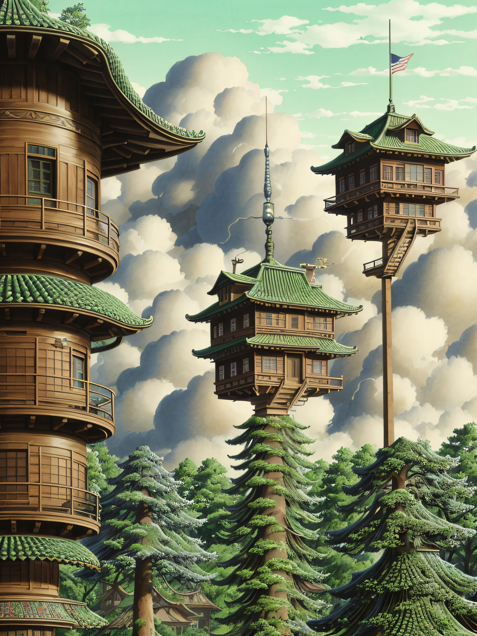 there is a tree house with a staircase and a tree in the middle, bonsai tree house, tree house, highly detailed illustration, tree town, treehouse, intricate detailed illustration, surreal + highly detailed, cyberpunk tree house, highly detailed digital artwork, best of behance, very detailed illustration, high detailed illustration, floral jungle treehouse, detailed intricate illustration, intricate 3 d illustration